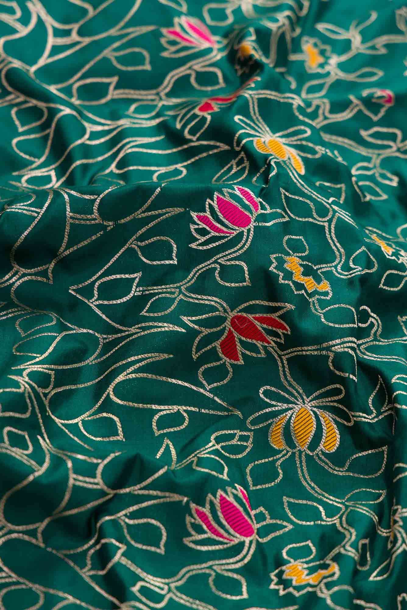 Green Banarasi Silk Dress Material