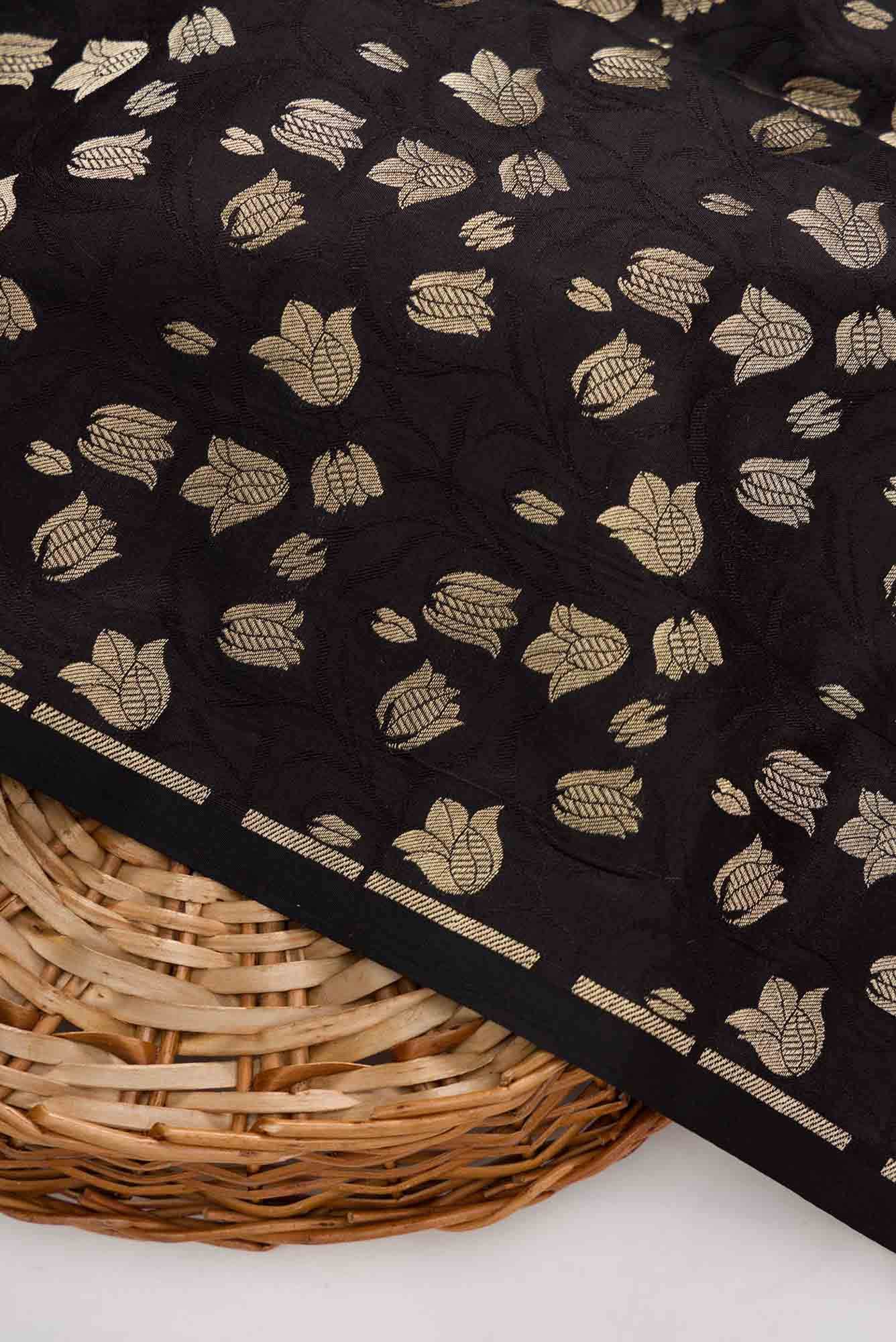 Black Banarasi Silk Dress Material