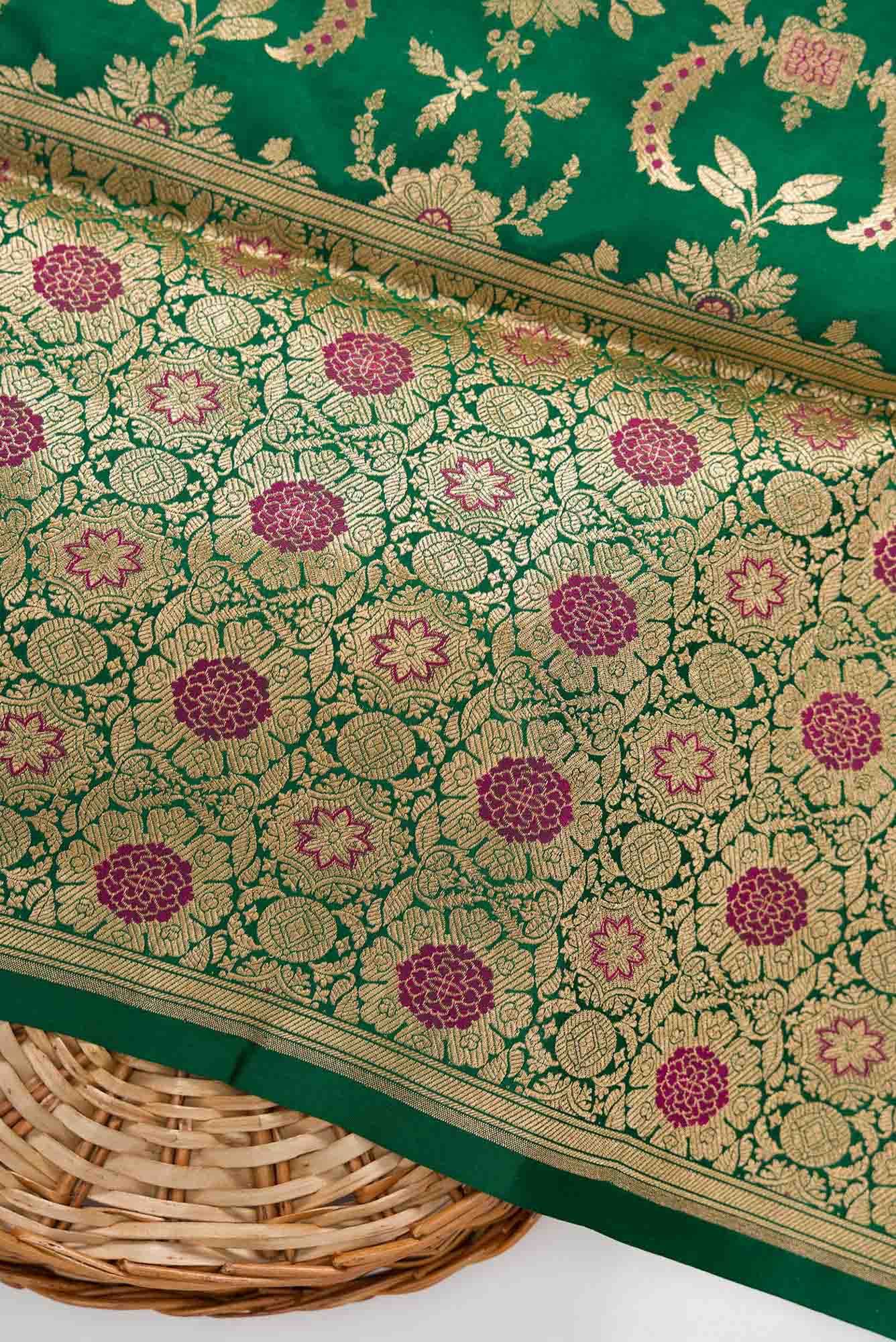 Green Banarasi Silk Dress Material