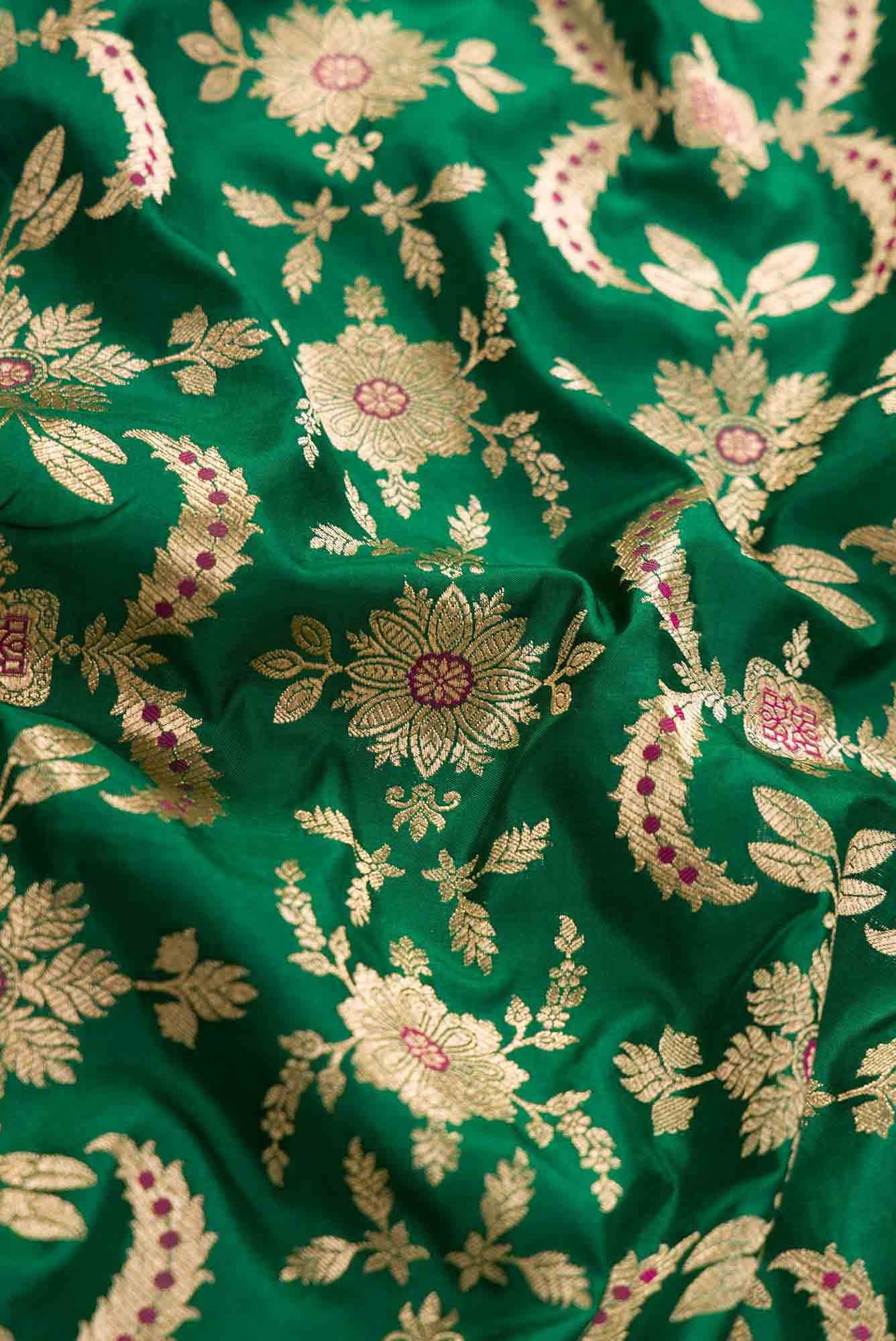 Green Banarasi Silk Dress Material