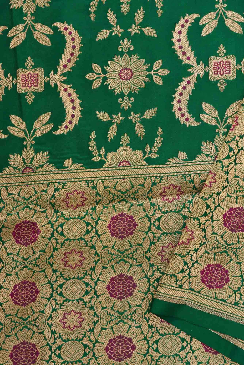Green Banarasi Silk Dress Material
