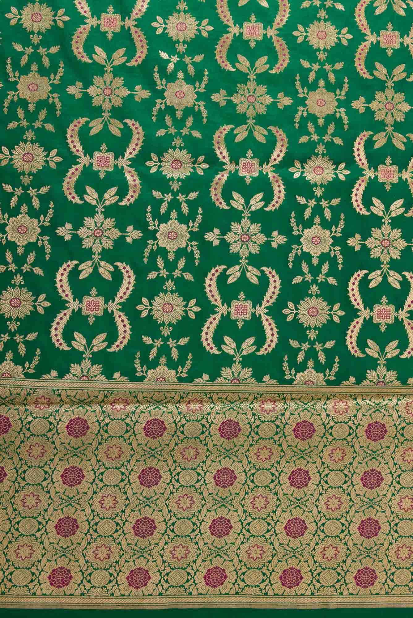 Green Banarasi Silk Dress Material