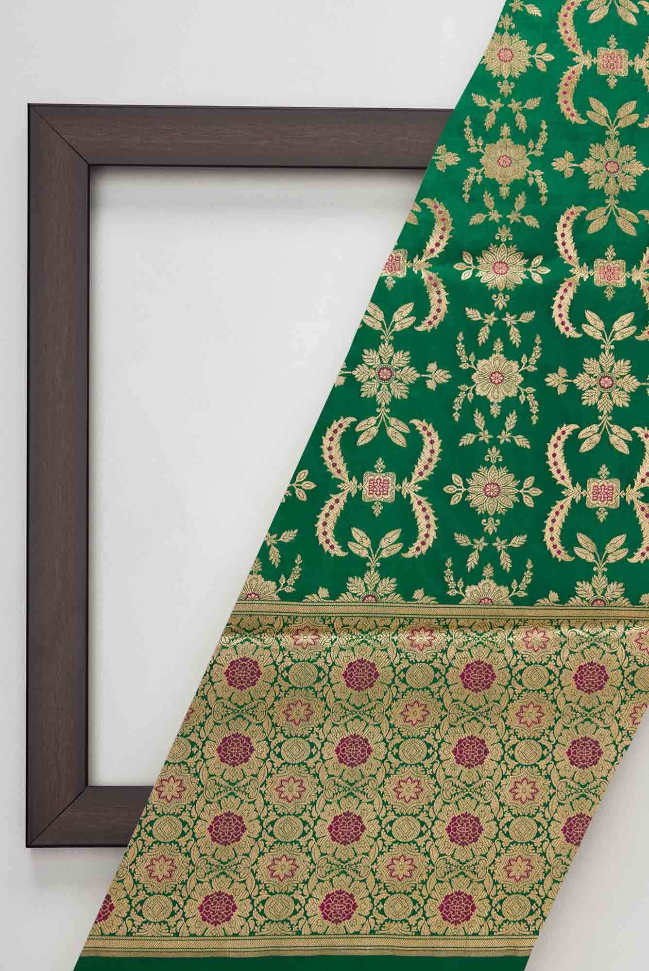 Green Banarasi Silk Dress Material