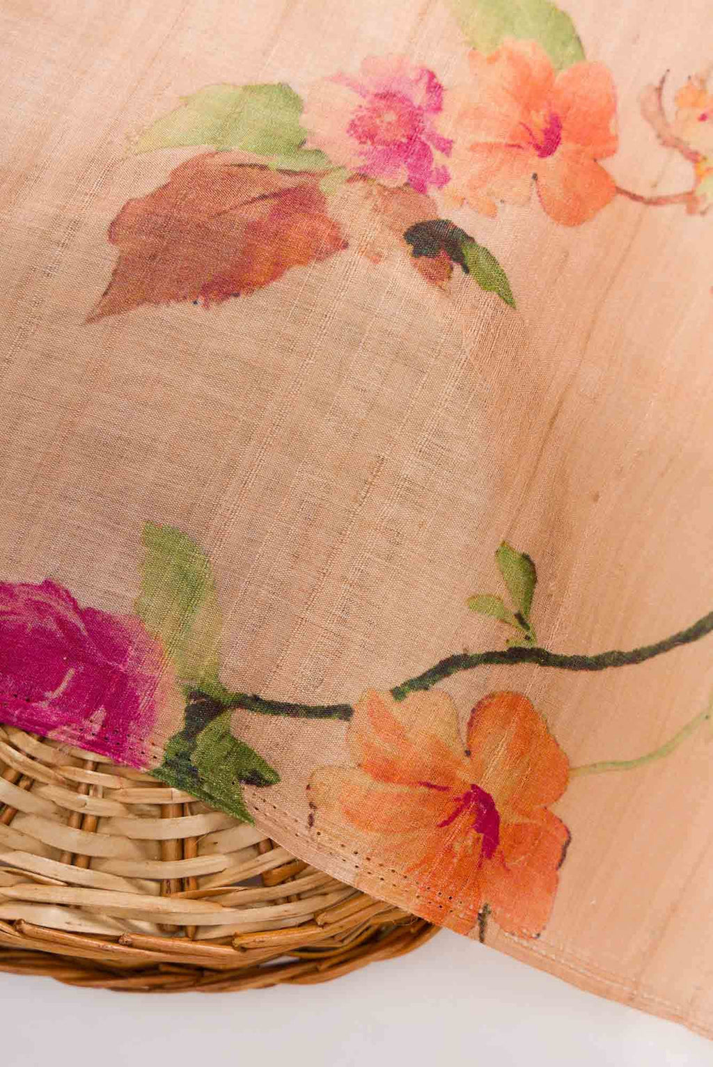 Golden Peach Tussar Silk Dress Material