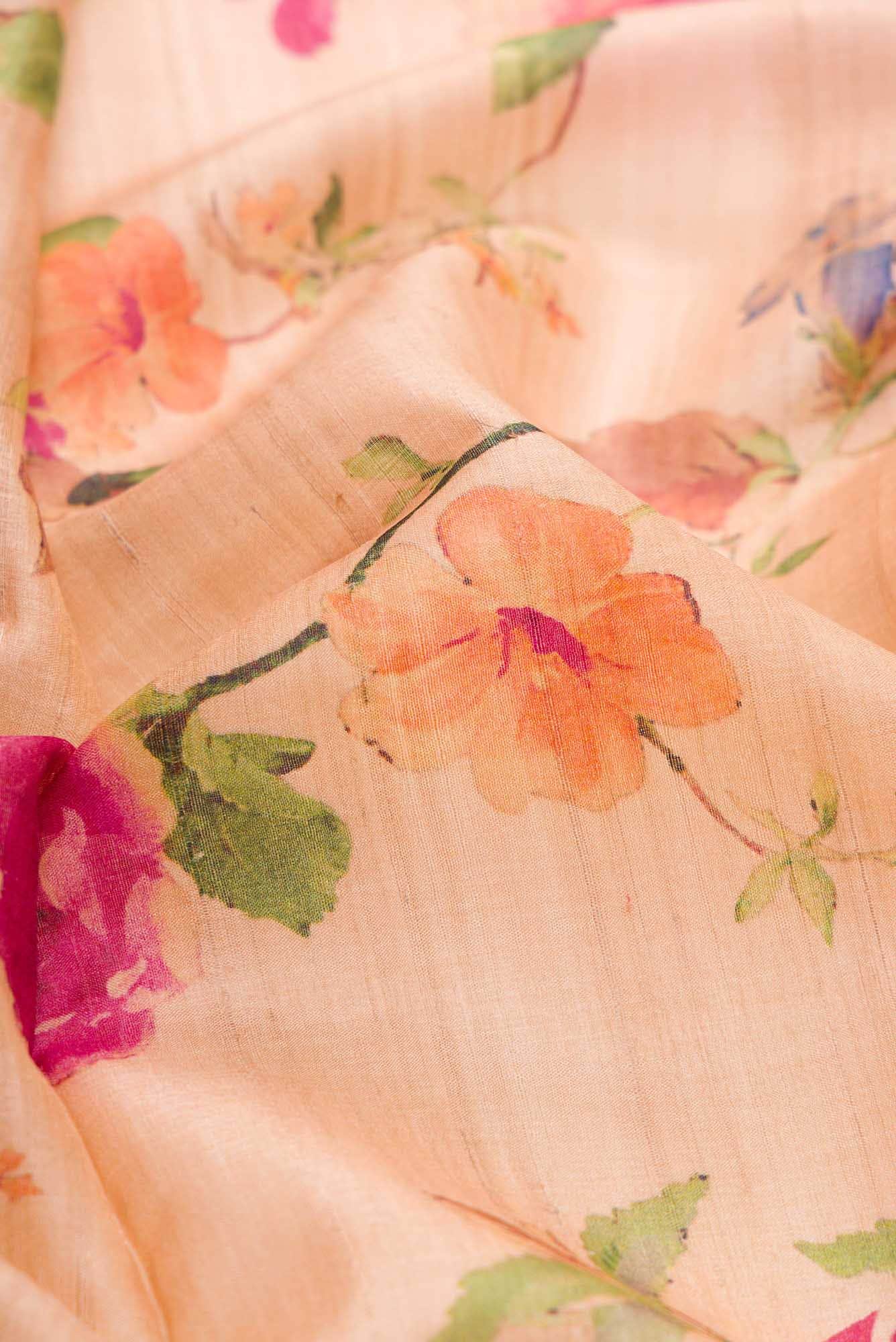 Golden Peach Tussar Silk Dress Material