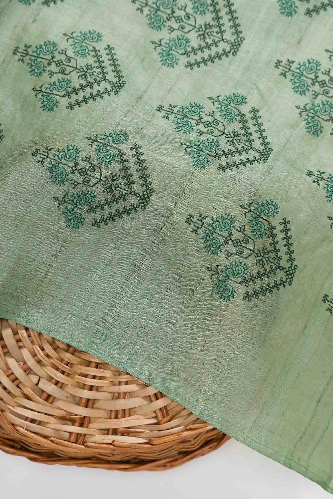 Green Tussar Silk Dress Material