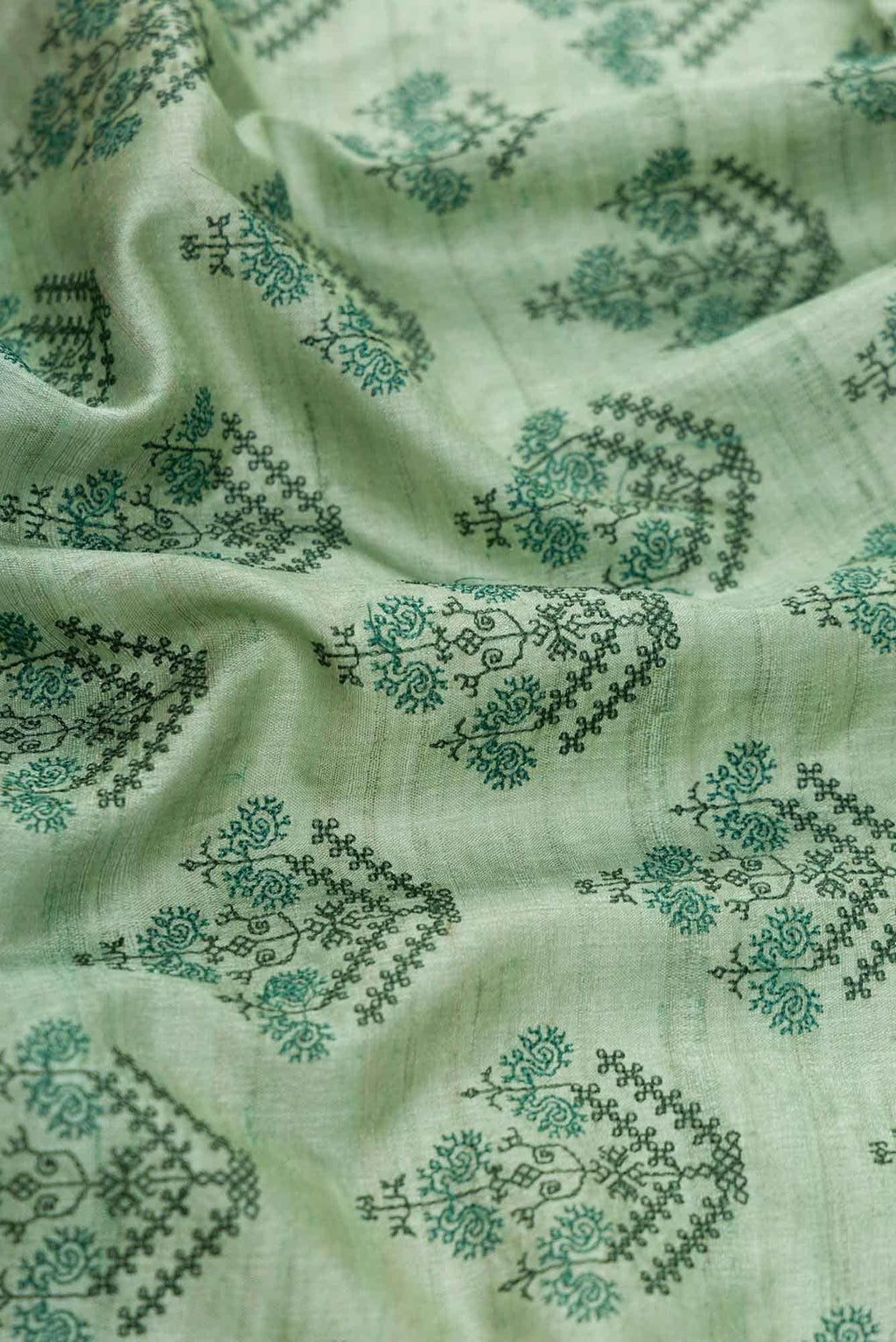 Green Tussar Silk Dress Material