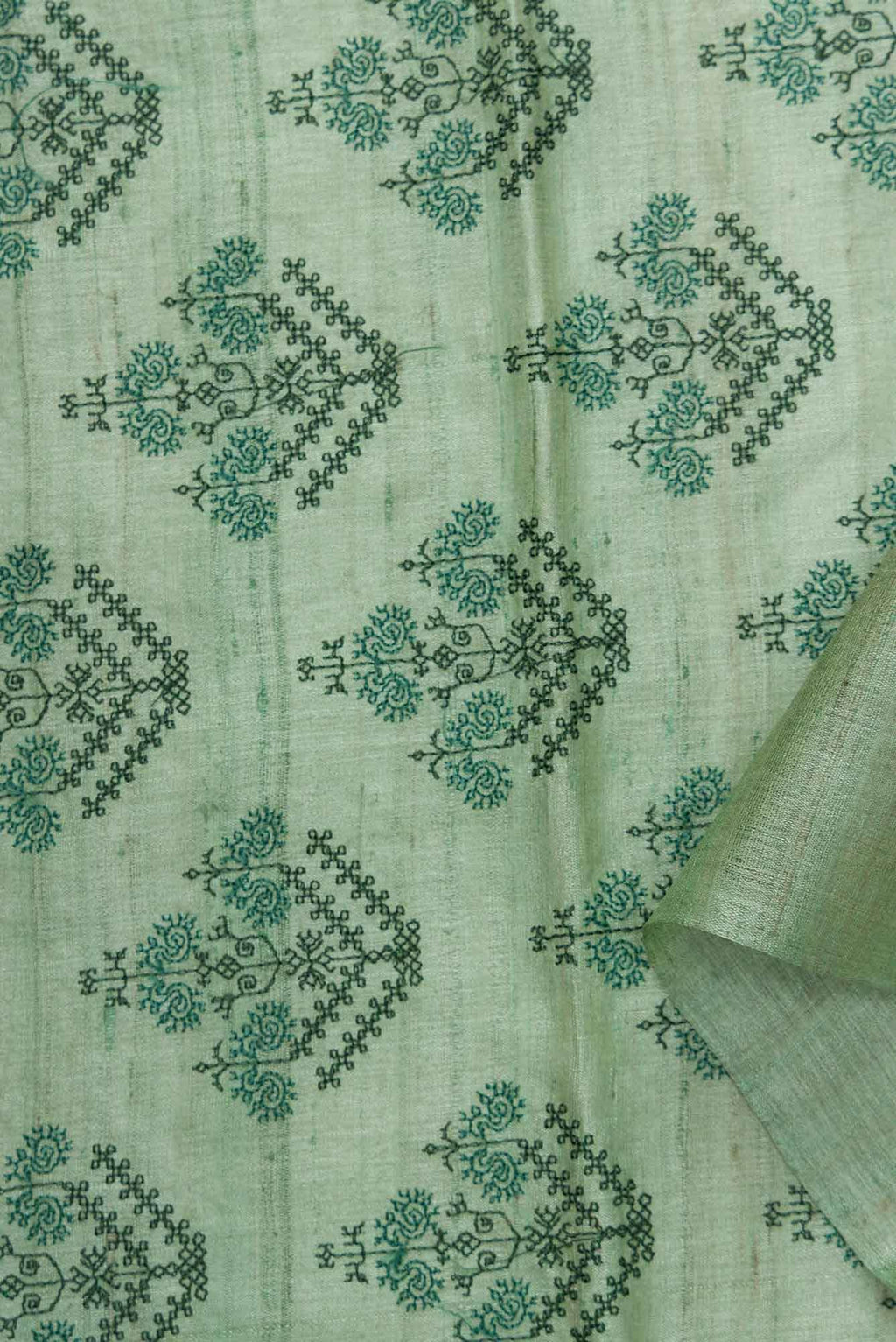 Green Tussar Silk Dress Material