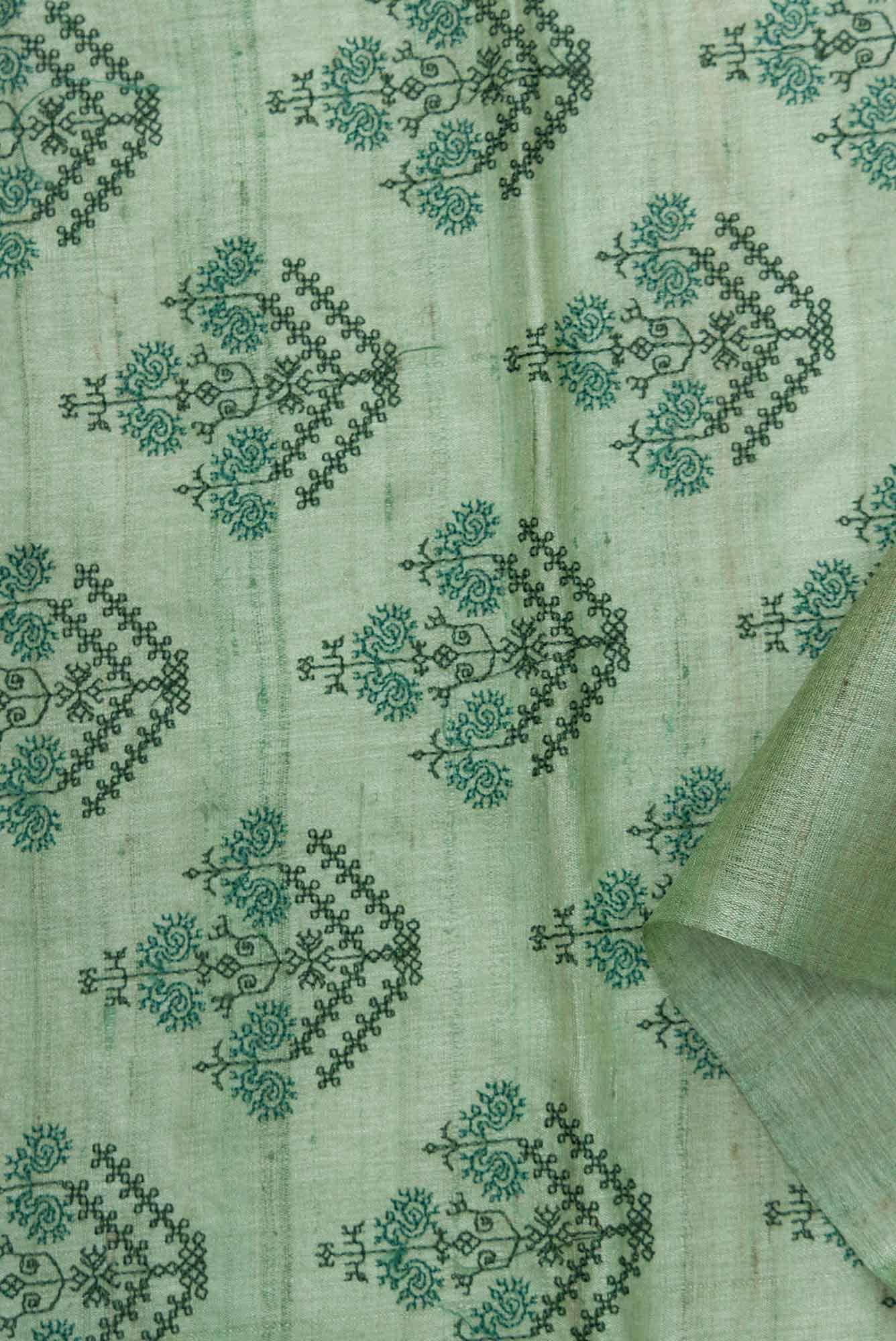 Green Tussar Silk Dress Material