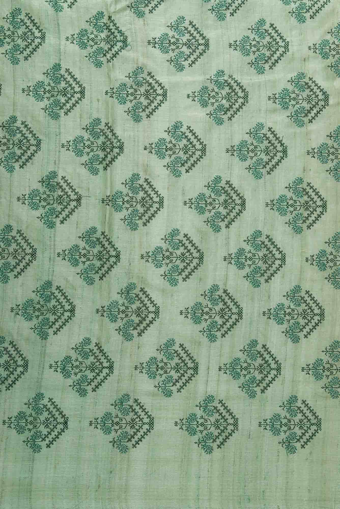 Green Tussar Silk Dress Material