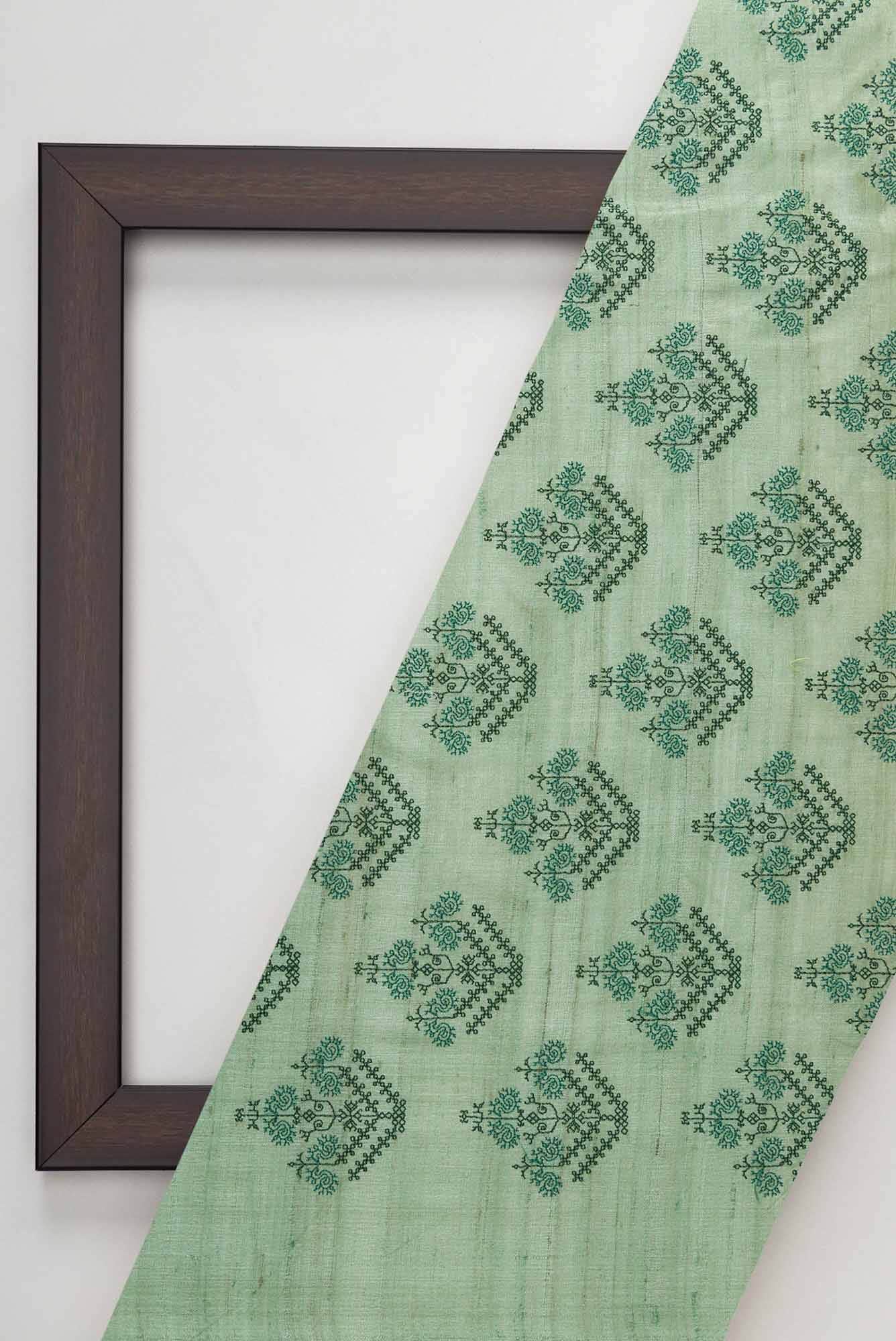 Green Tussar Silk Dress Material