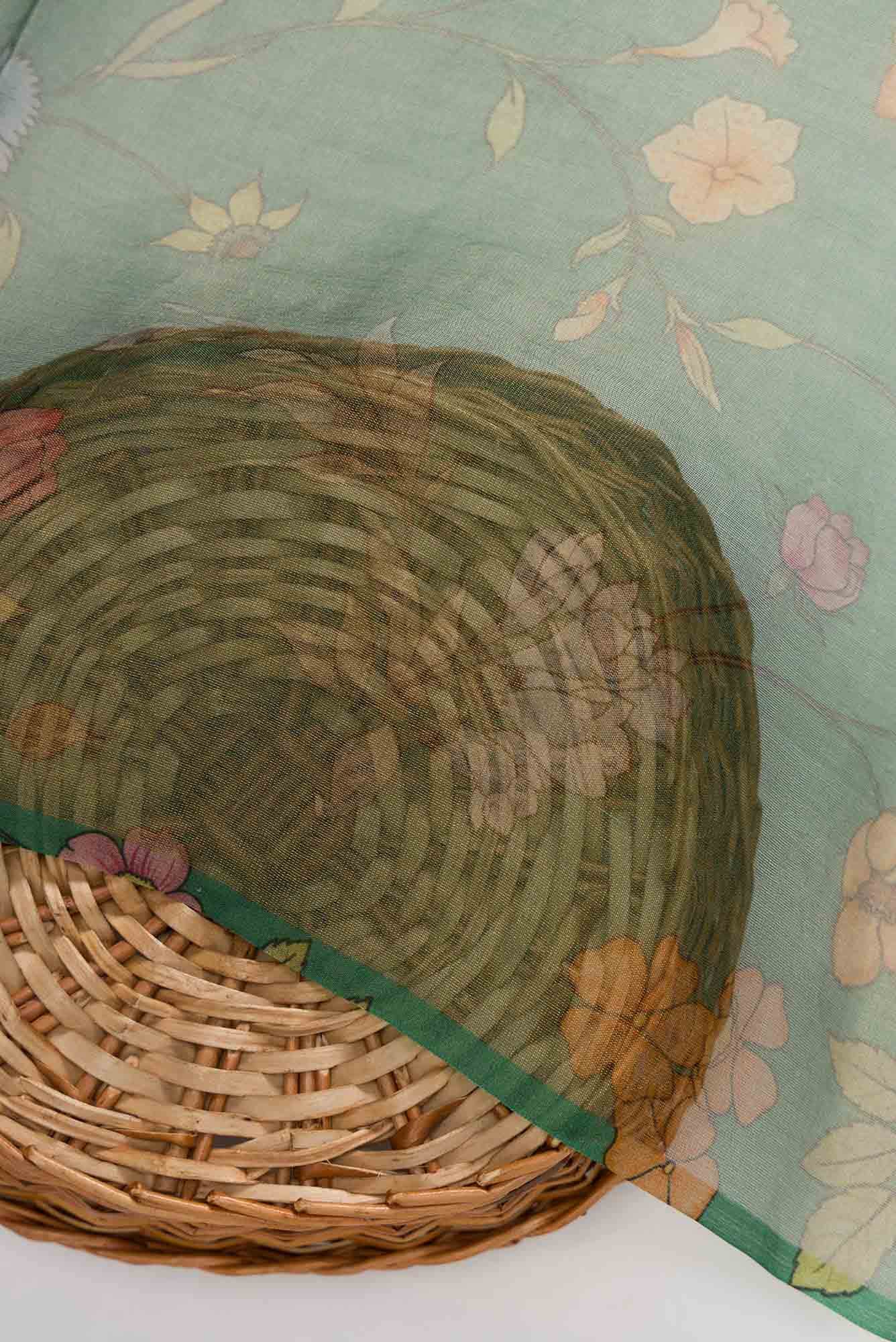 Green Organza Silk Dress Material