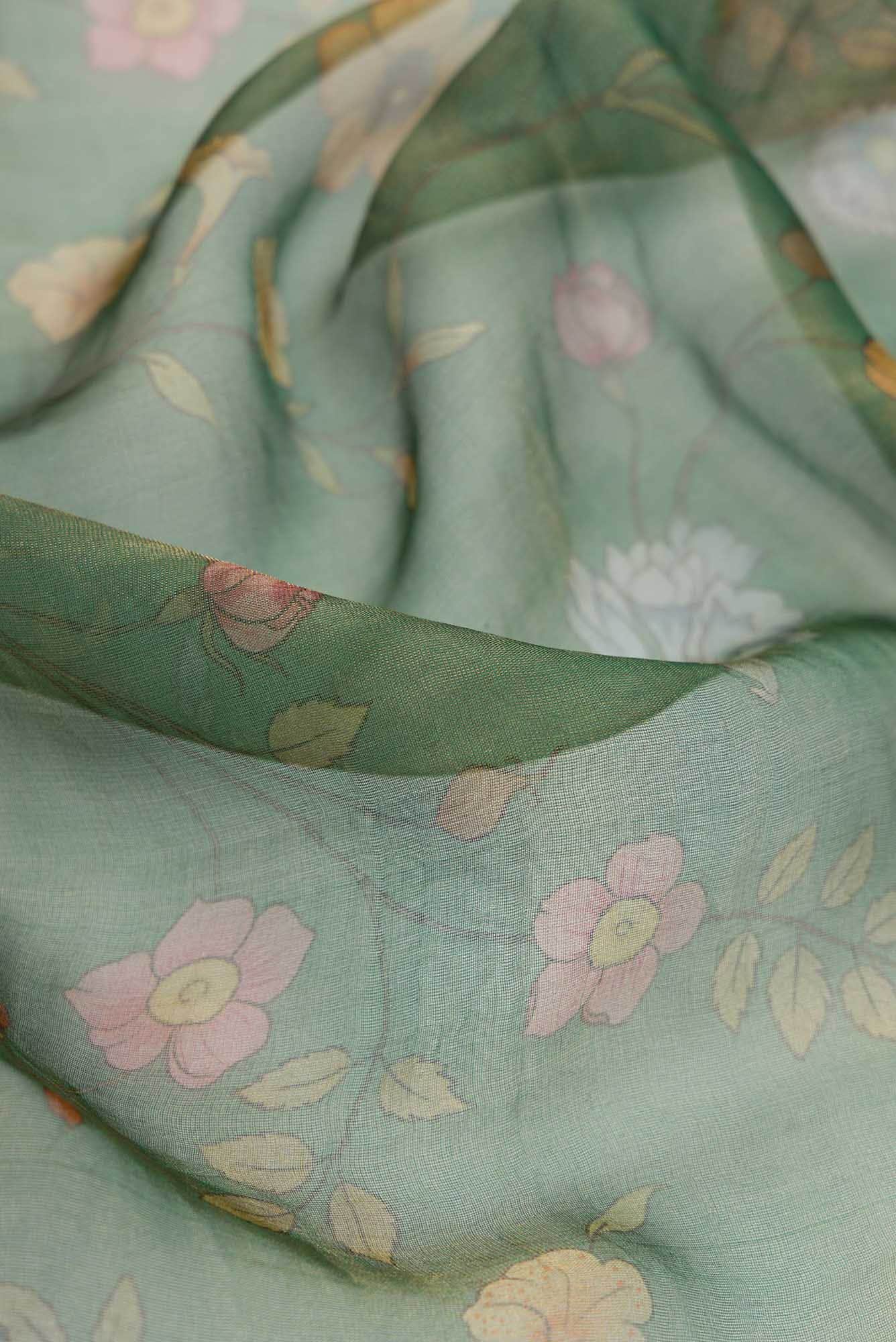 Green Organza Silk Dress Material