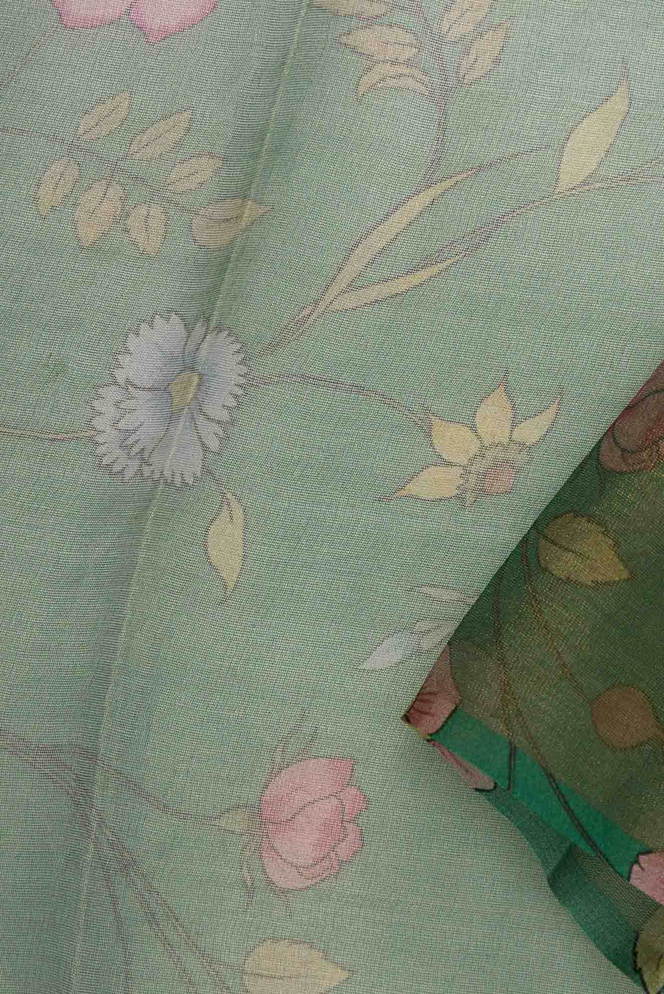 Green Organza Silk Dress Material