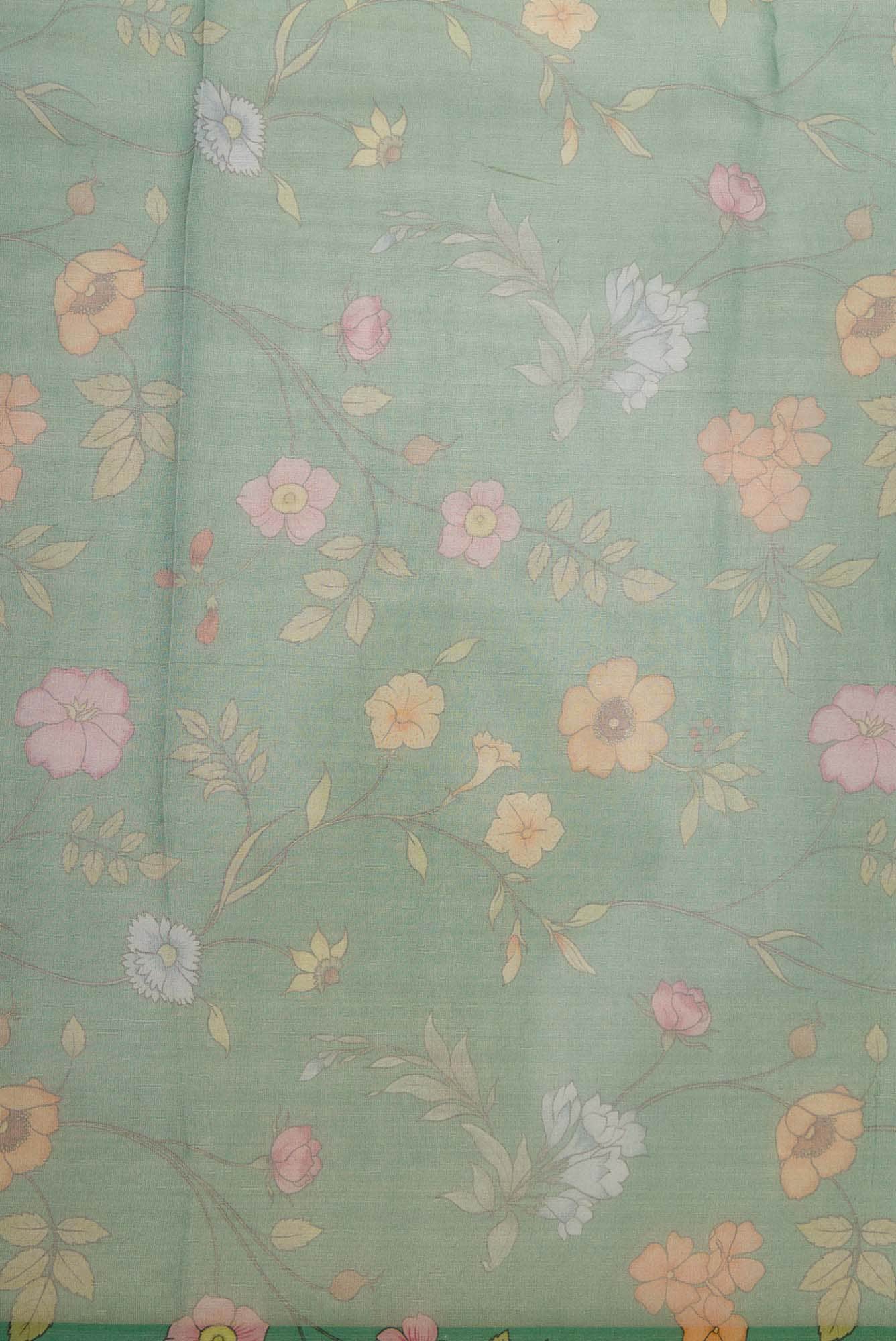 Green Organza Silk Dress Material