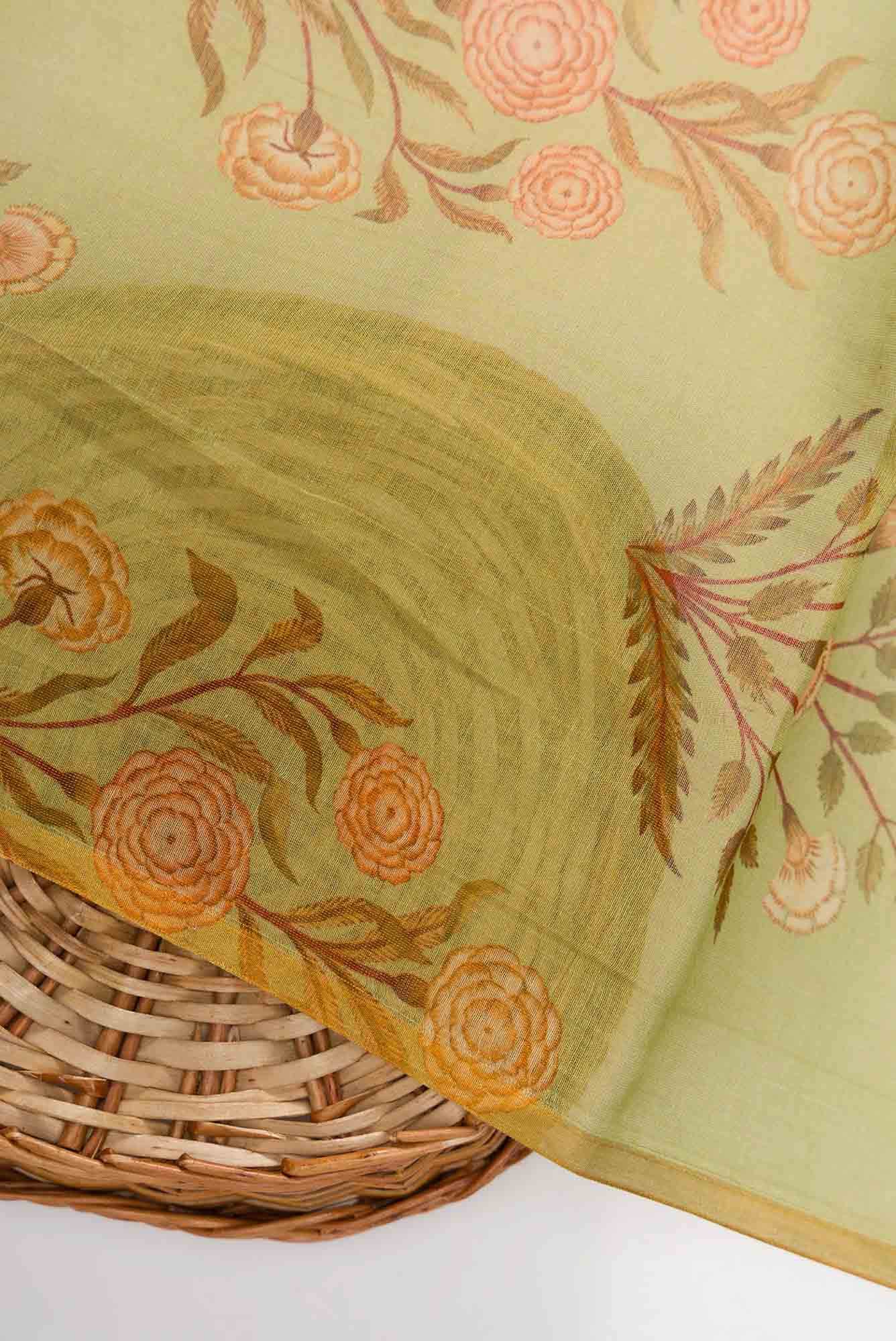 Pista Green Chanderi Tissue Silk Dress Material