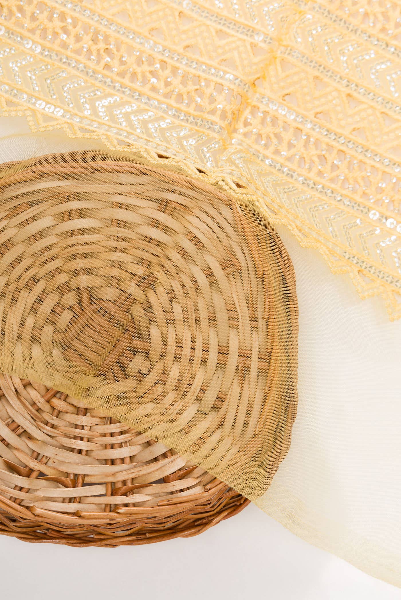 Yellow Embroidery Net Dress Material