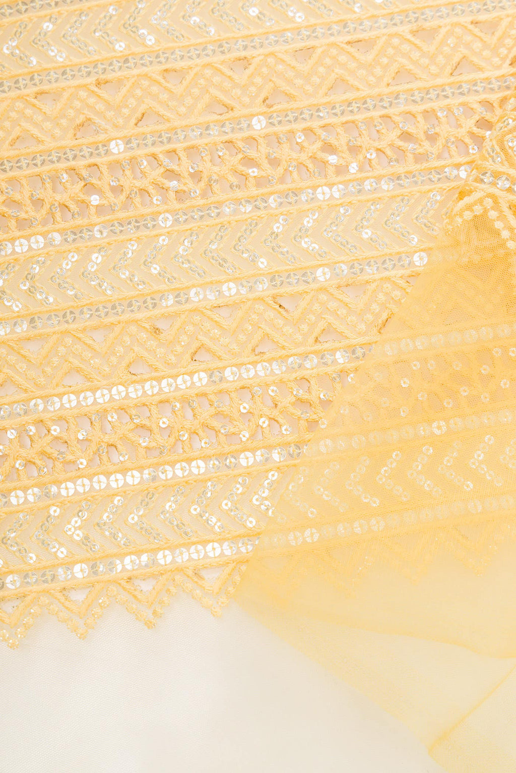 Yellow Embroidery Net Dress Material