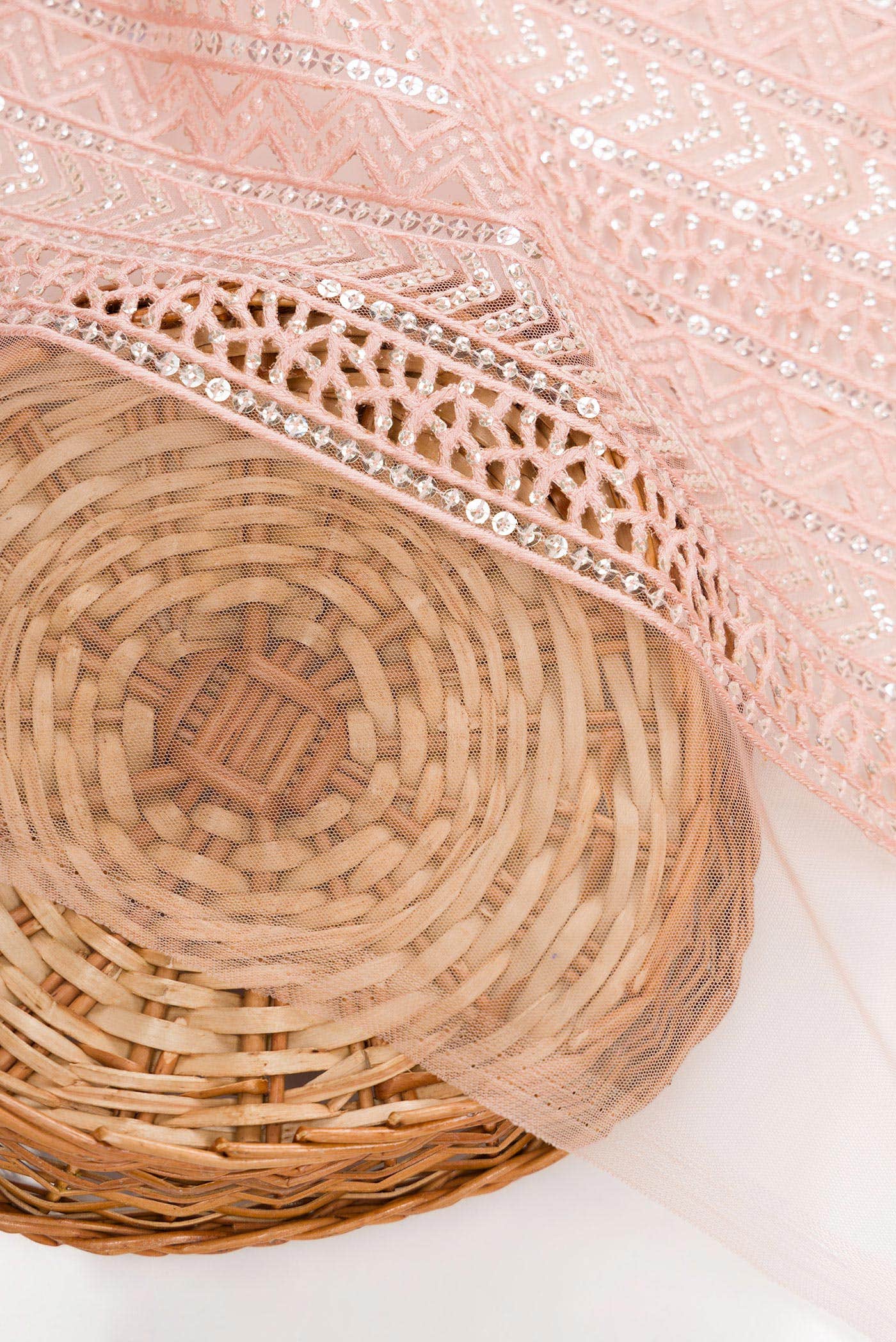 Peach Embroidery Net Dress Material