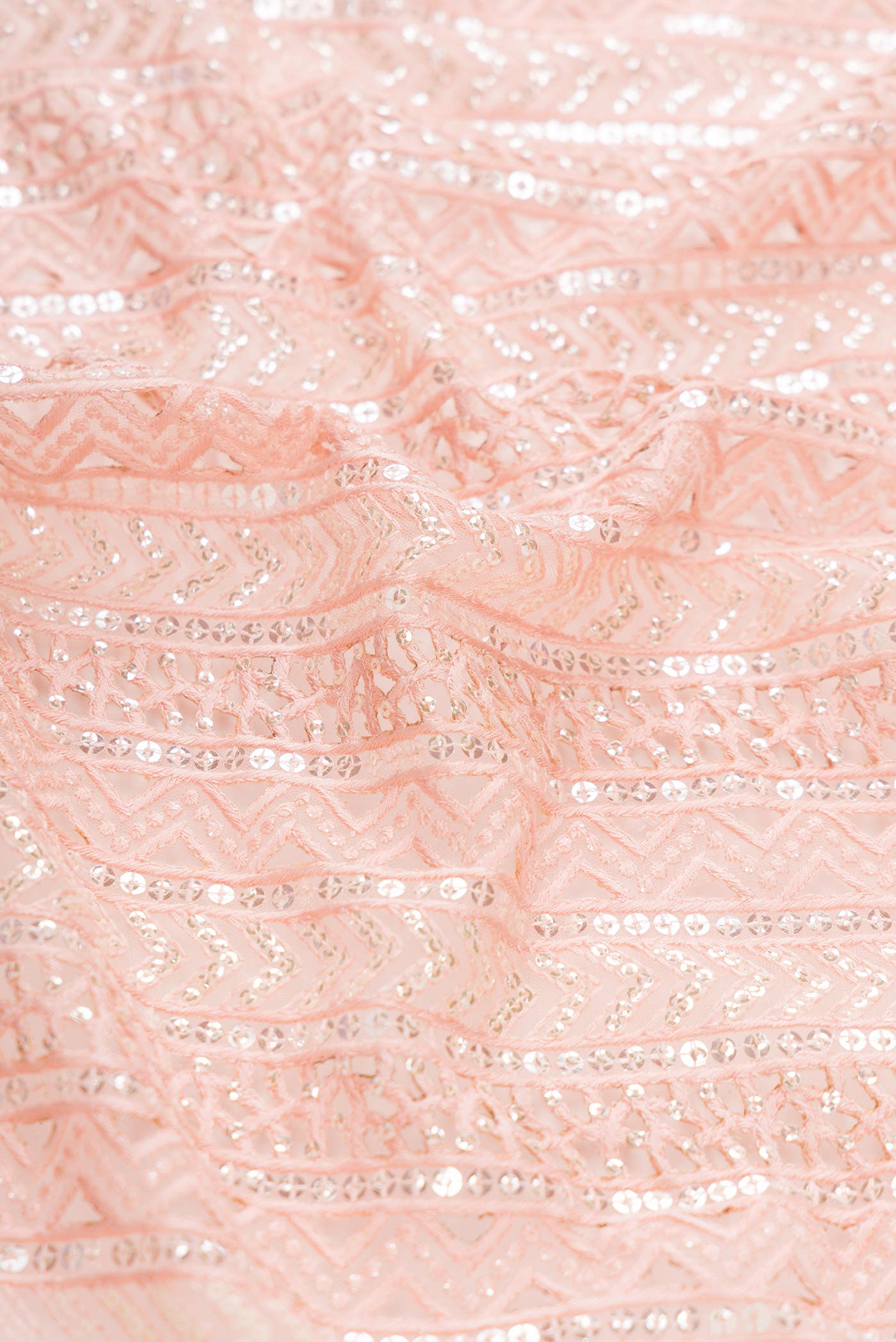 Peach Embroidery Net Dress Material