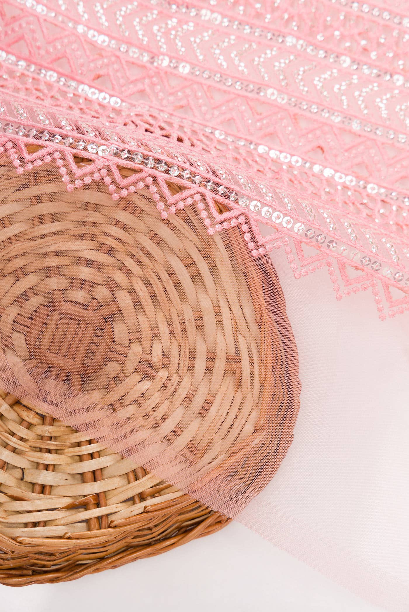 Pink Embroidery Net Dress Material