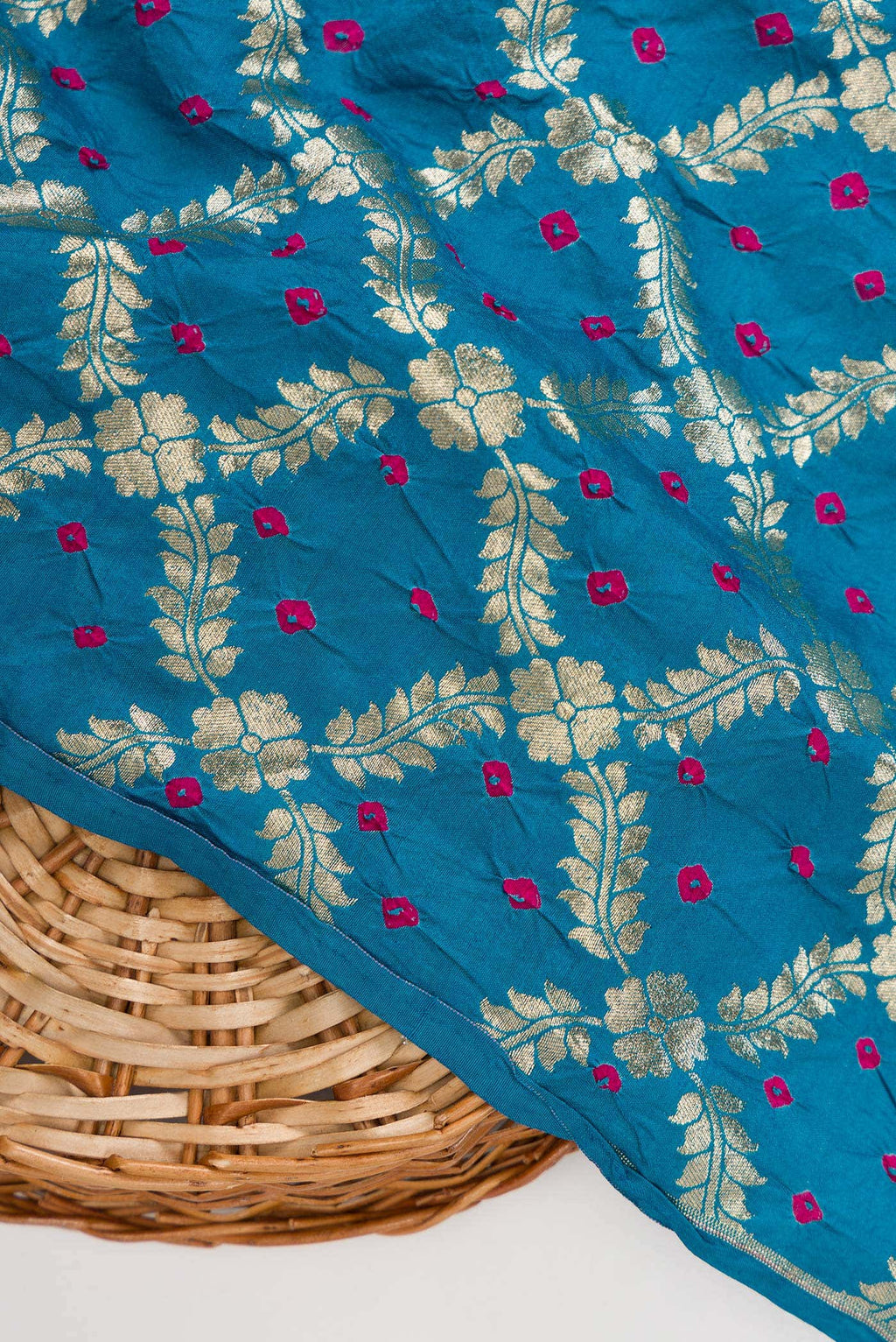 Blue Bandhani Silk Dress Material