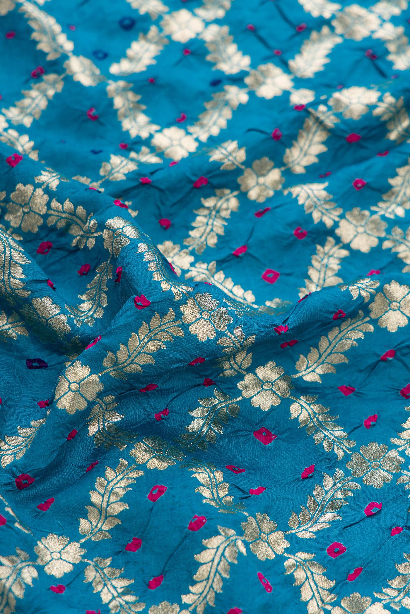 Blue Bandhani Silk Dress Material