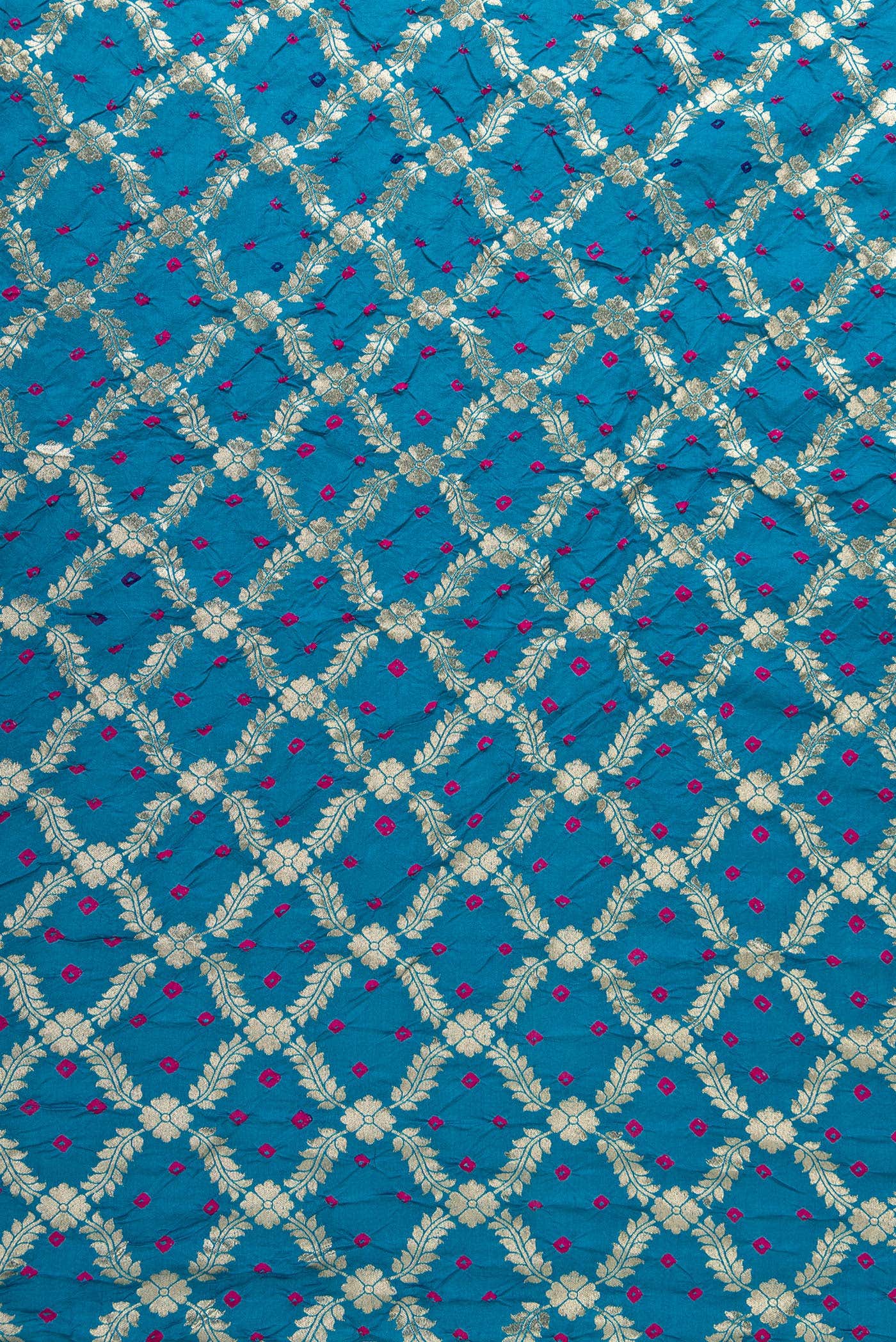 Blue Bandhani Silk Dress Material