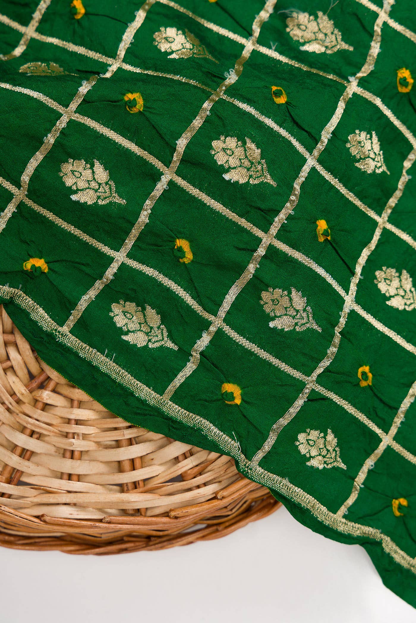 Green Bandhani Silk Dress Material