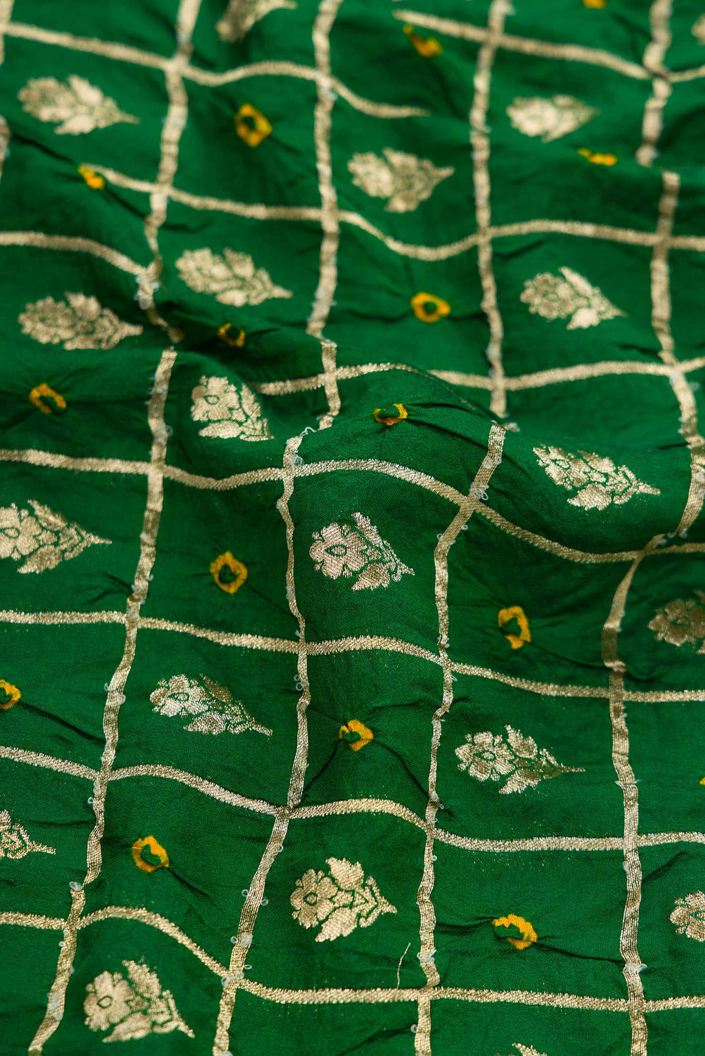 Green Bandhani Silk Dress Material