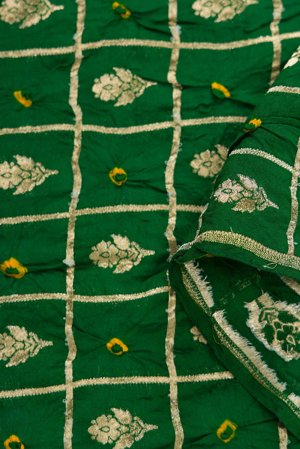 Green Bandhani Silk Dress Material