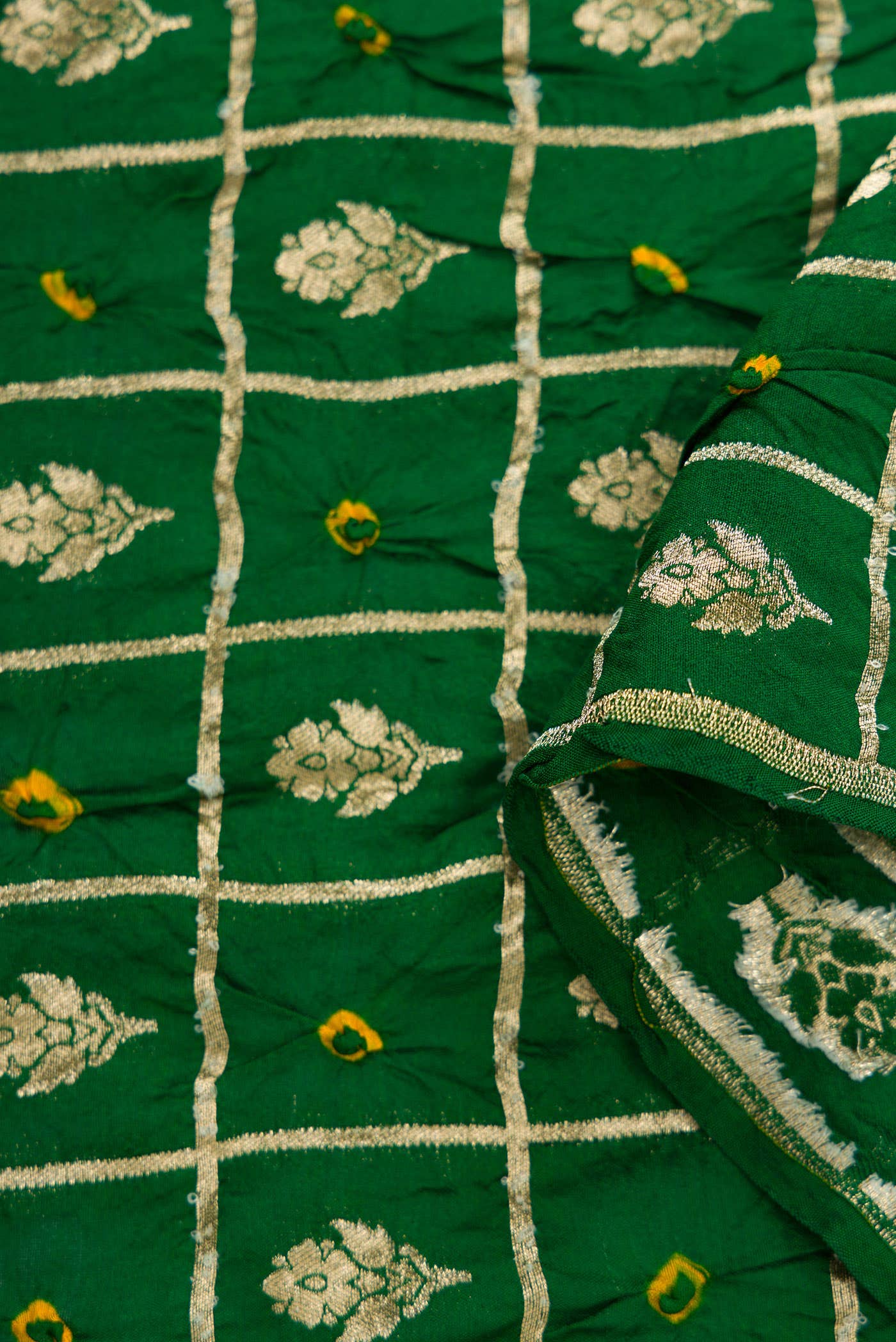 Green Bandhani Silk Dress Material