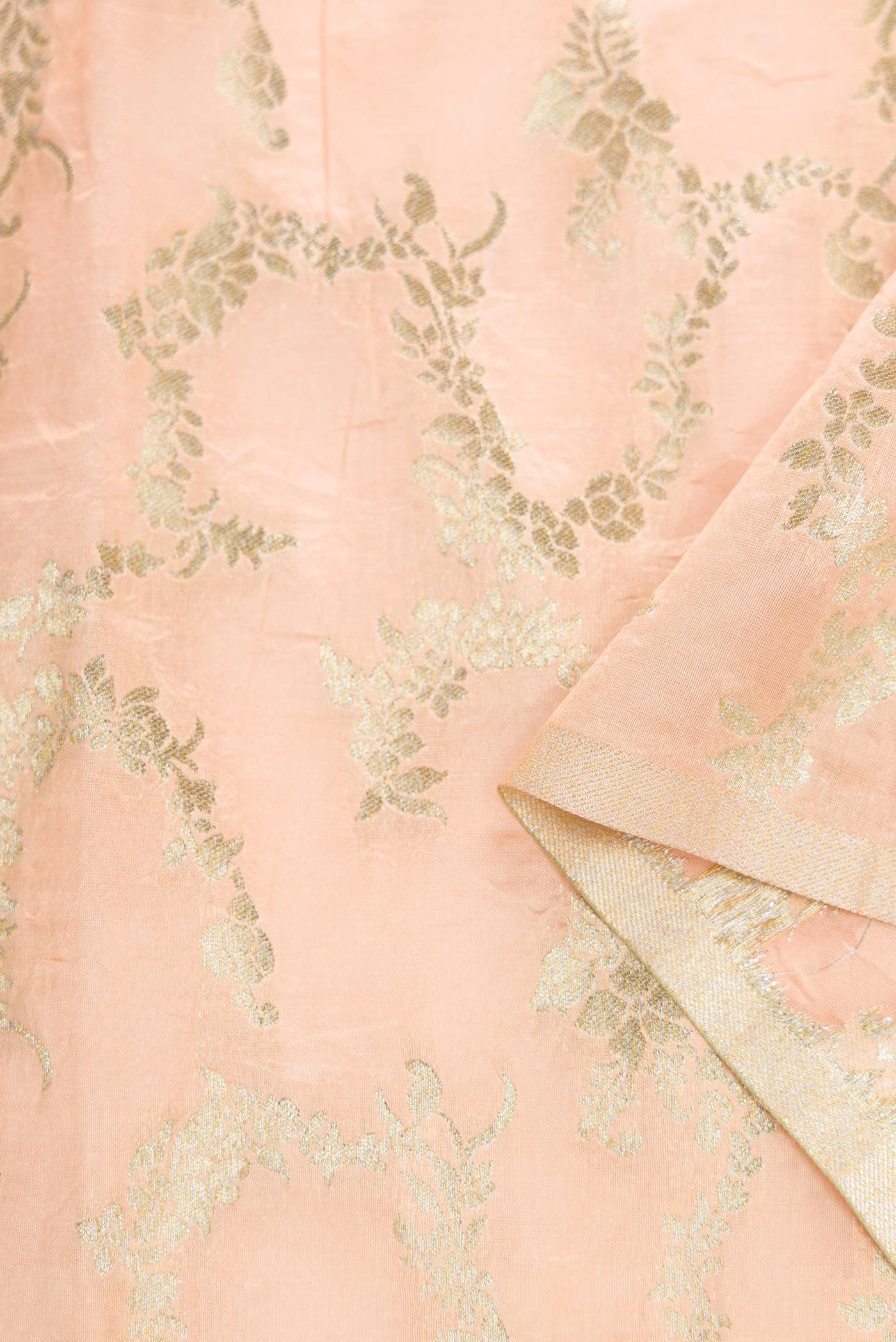 Peach Banarasi Silk Dress Material