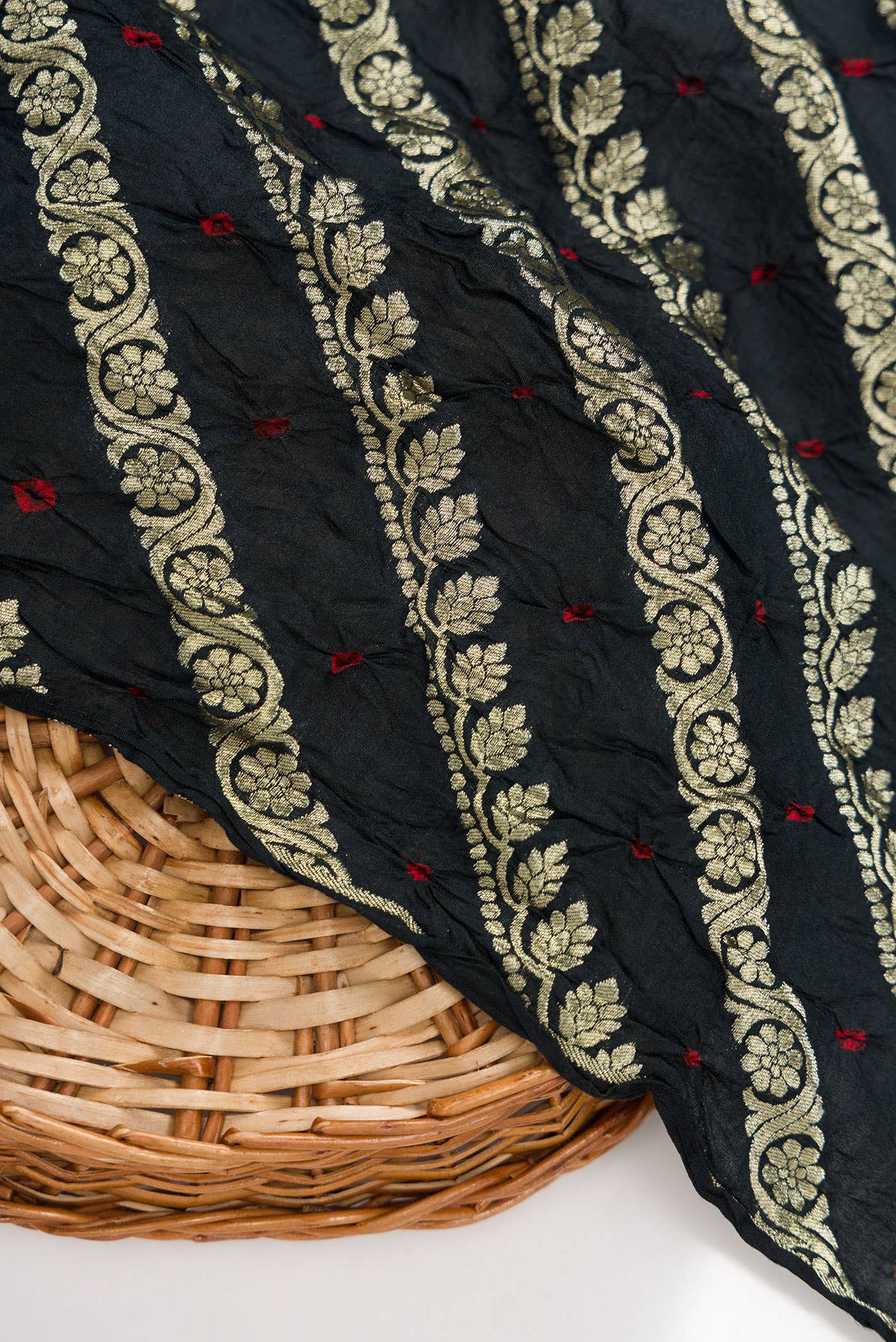 Black Bandhani Silk Dress Material