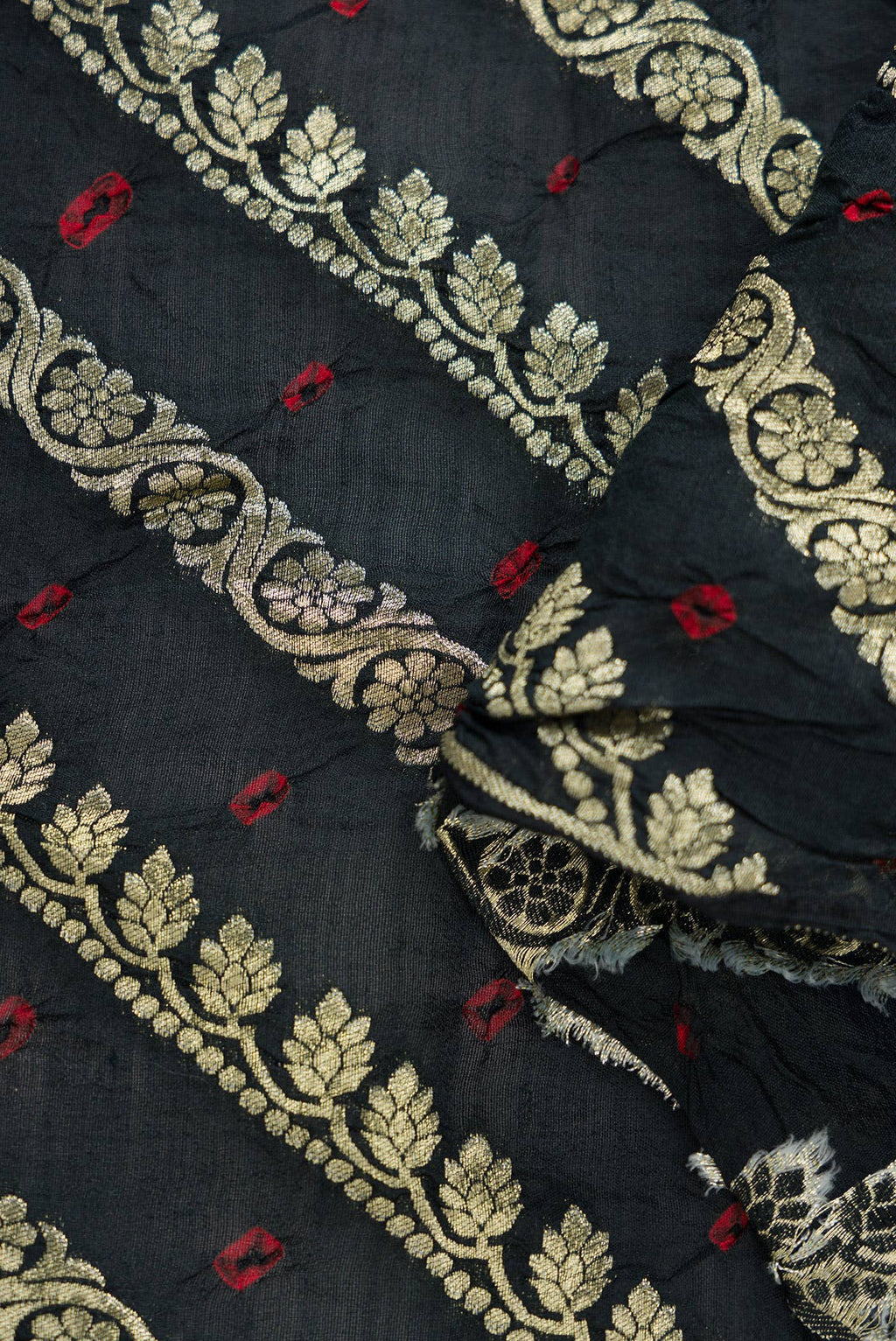 Black Bandhani Silk Dress Material