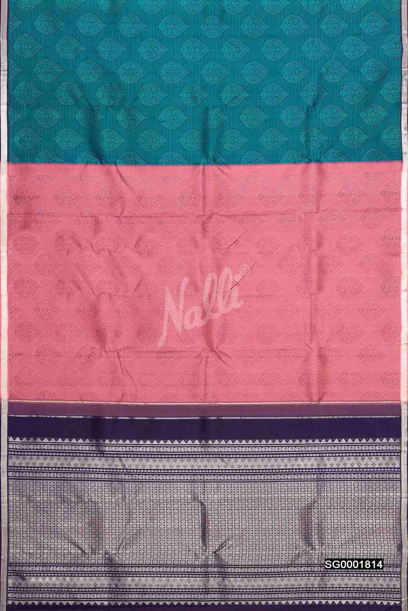 Pink and Navy Blue Kanchipuram Silk Saree