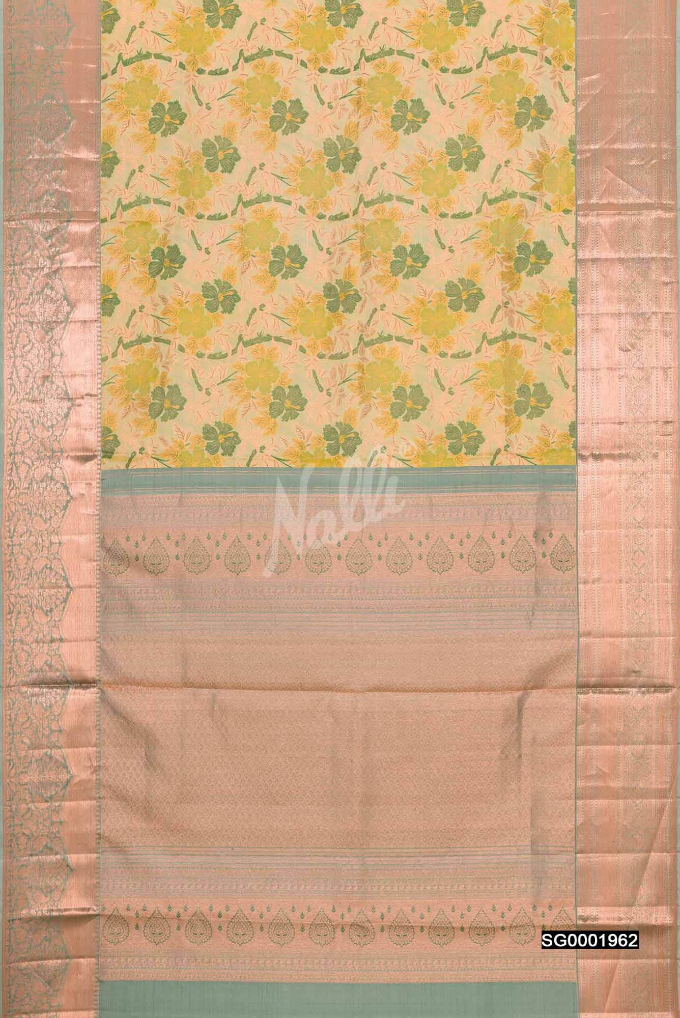 Yellow,Green and Pink Kanchipuram Silk Saree