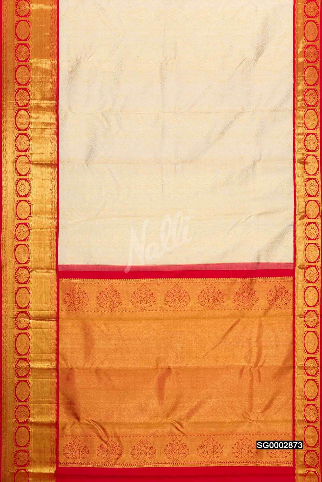 Off White Kanchipuram Silk Saree