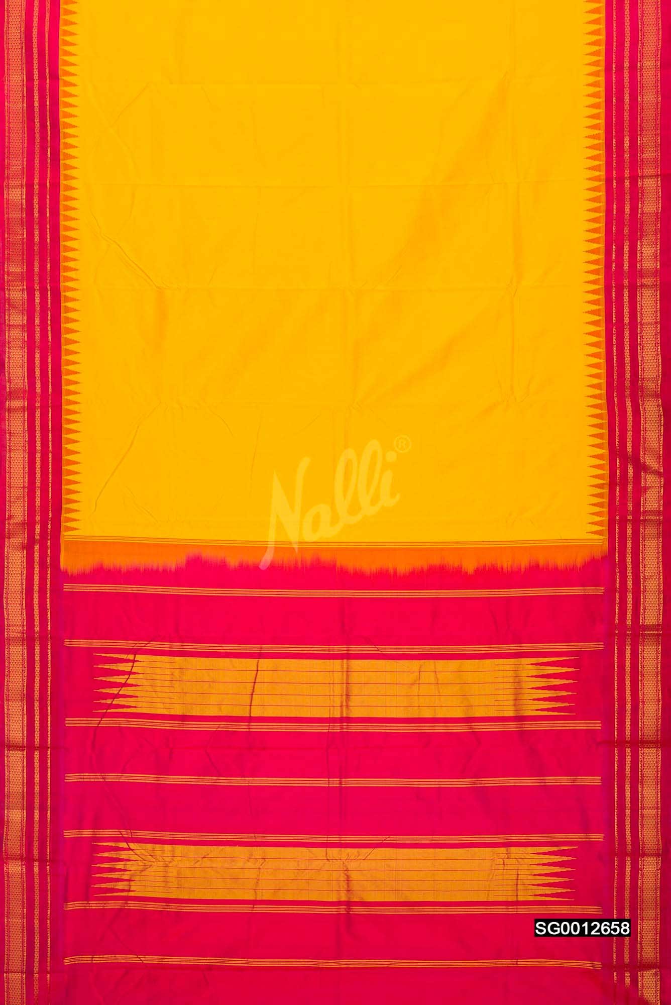 Yellow Gadwal Silk Saree