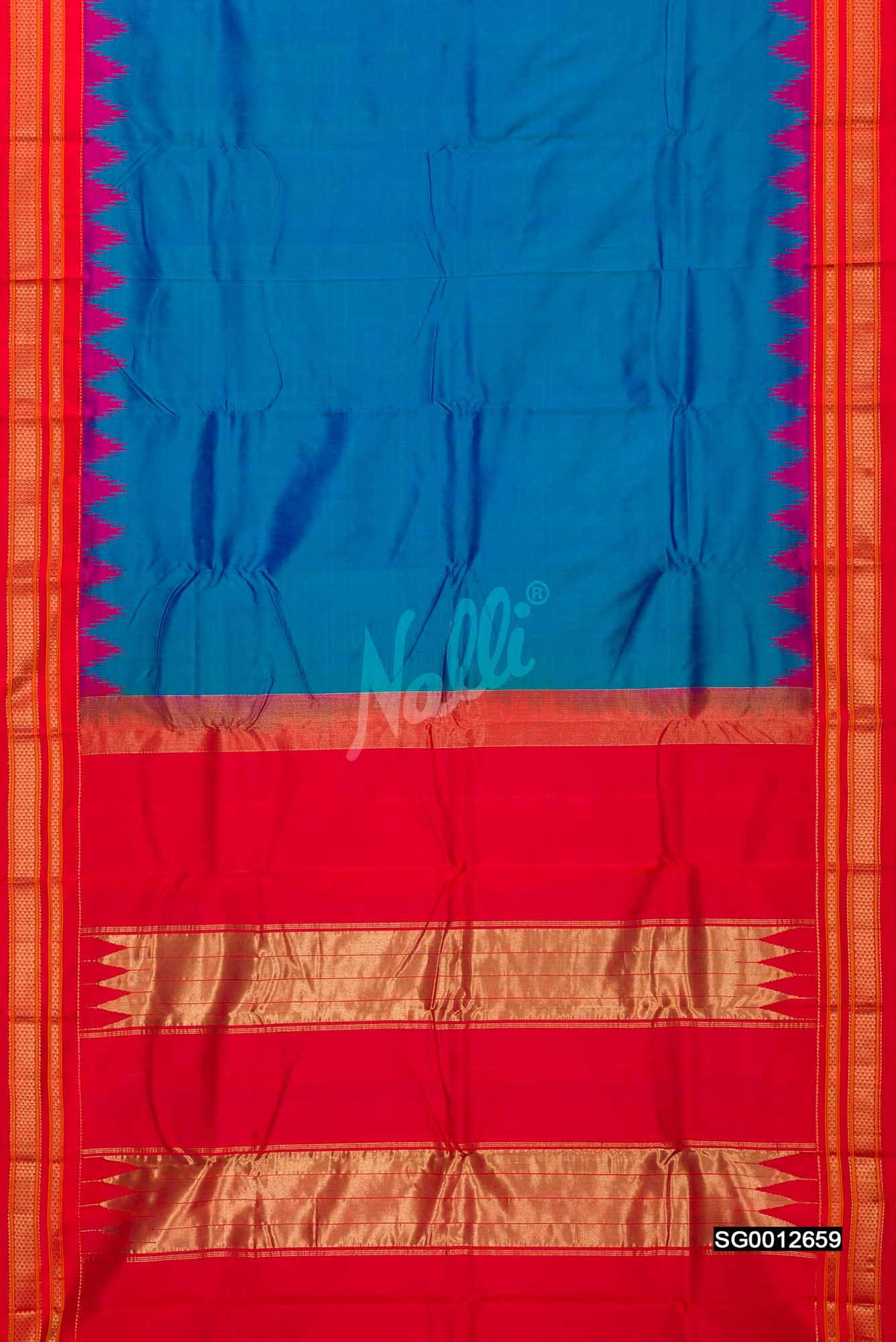 Peacock Blue Gadwal Silk Saree