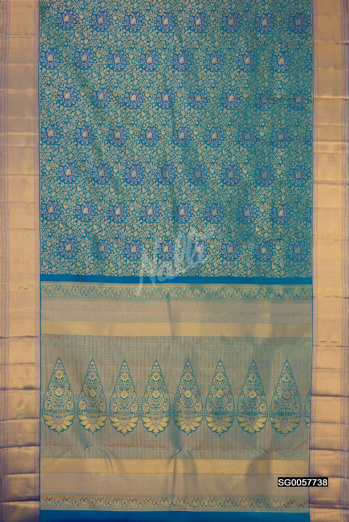 Peacock Blue Kanchipuram Silk Saree