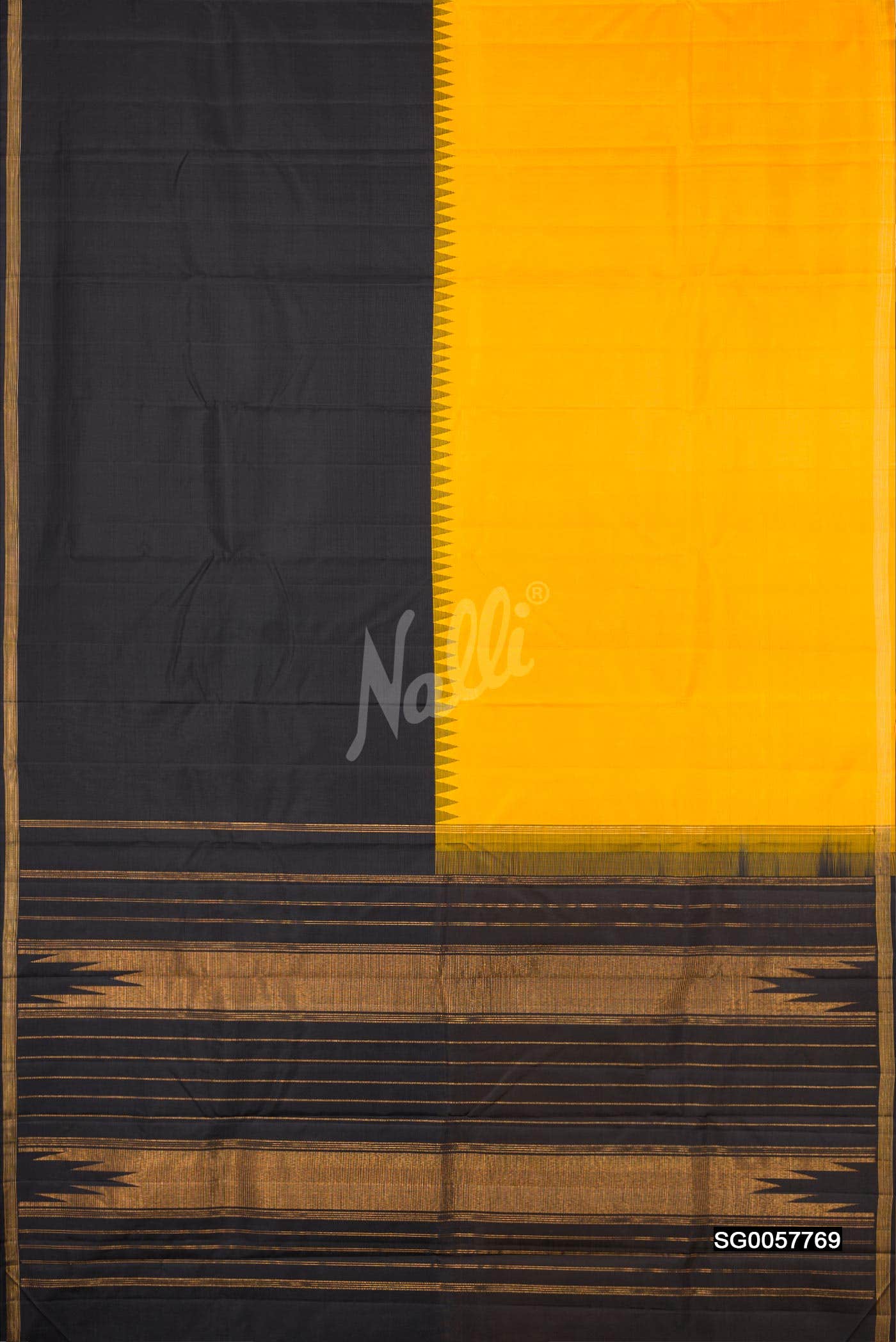 Black and Yellow Kanchipuram Silk Saree