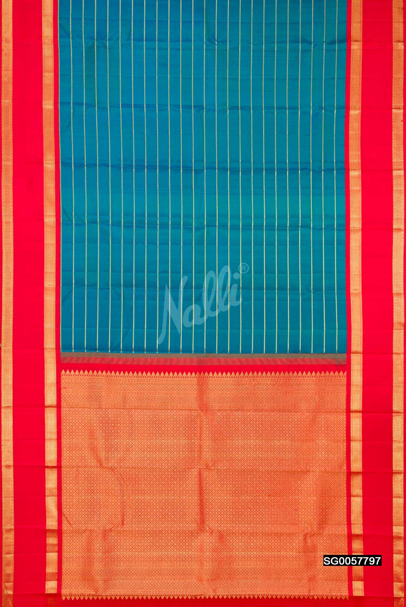 Peacock Blue Kanchipuram Silk Saree