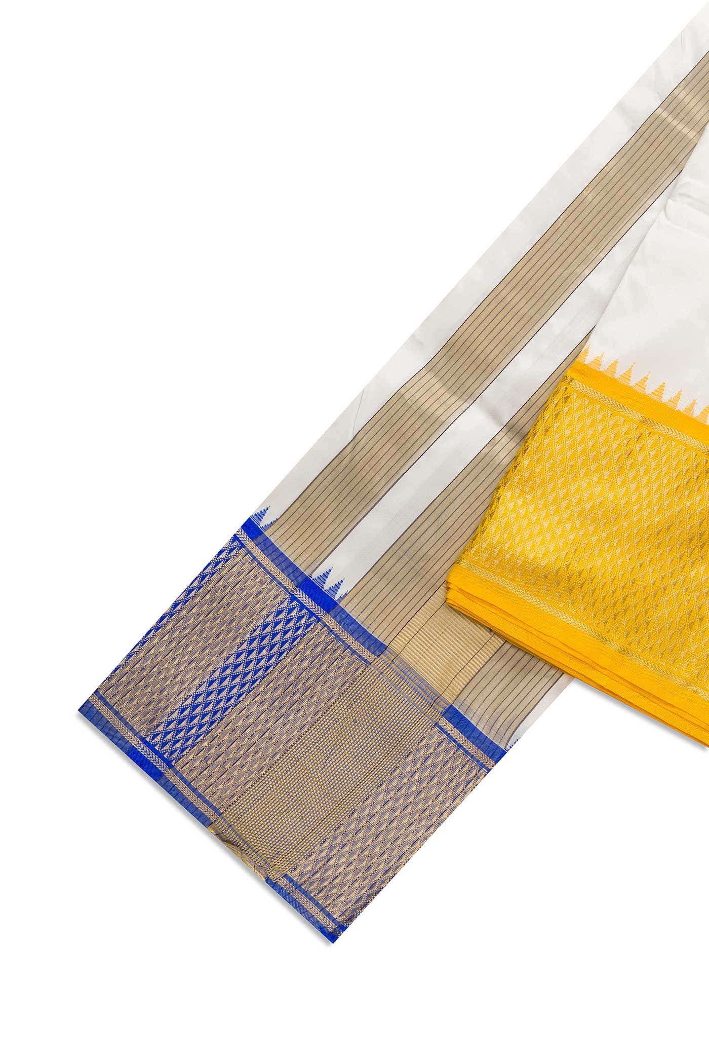Off White Silk Dhoti With Angavastram (9X 5) Muzham