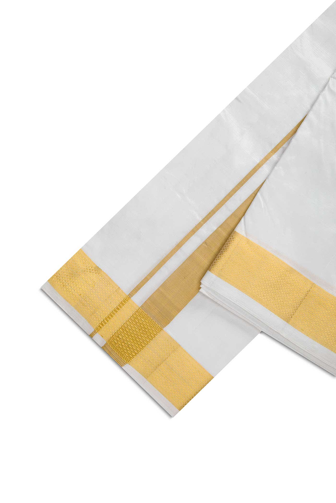 Cream Silk Dhoti With Angavastram (8X4) Muzham