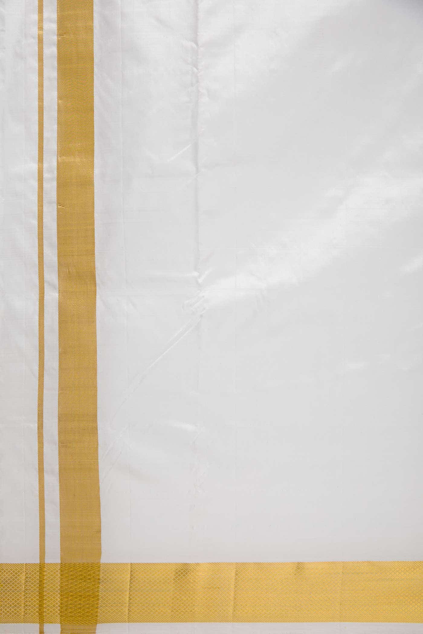Cream Silk Dhoti With Angavastram (8X4) Muzham
