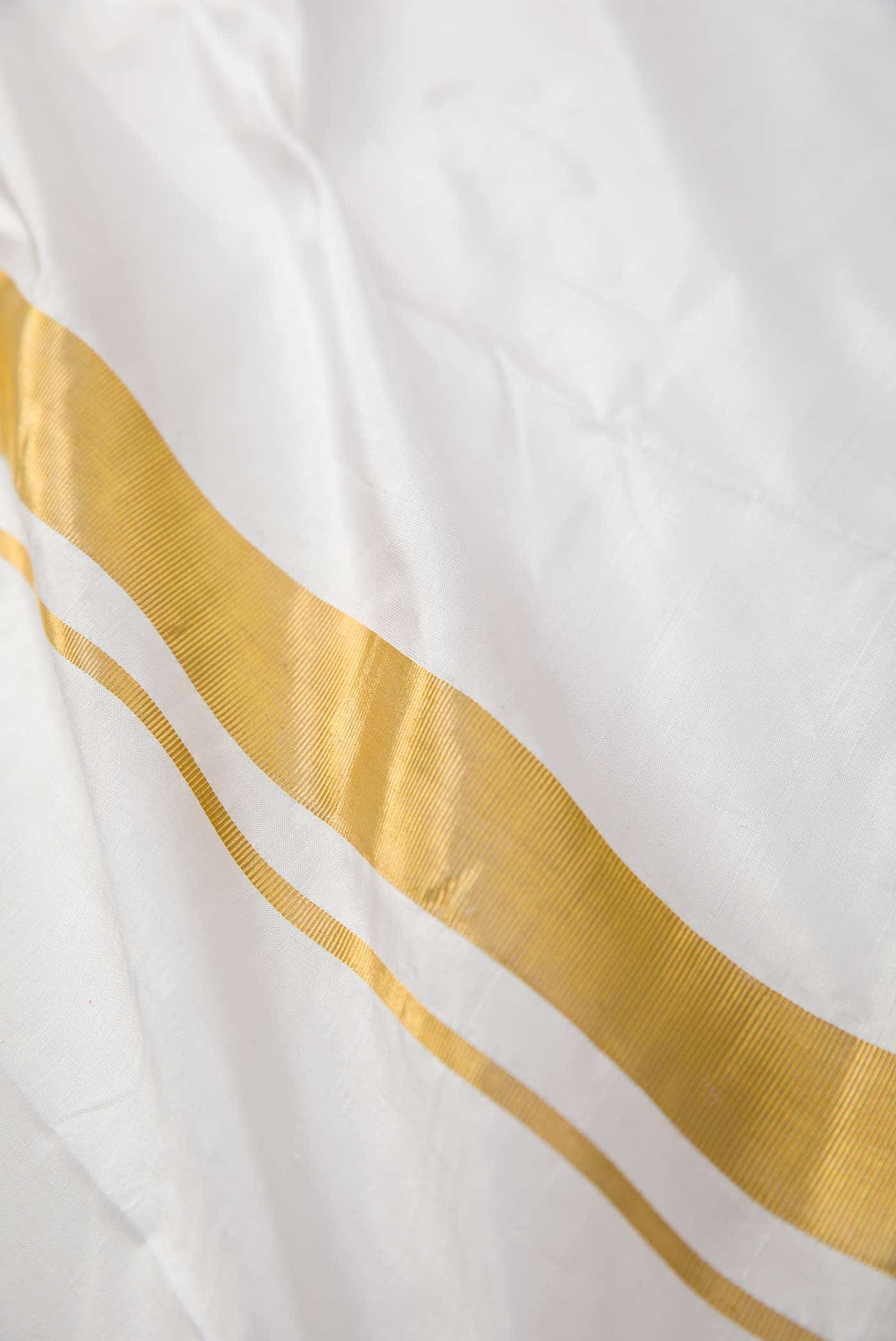 Cream Silk Dhoti With Angavastram (8X4) Muzham
