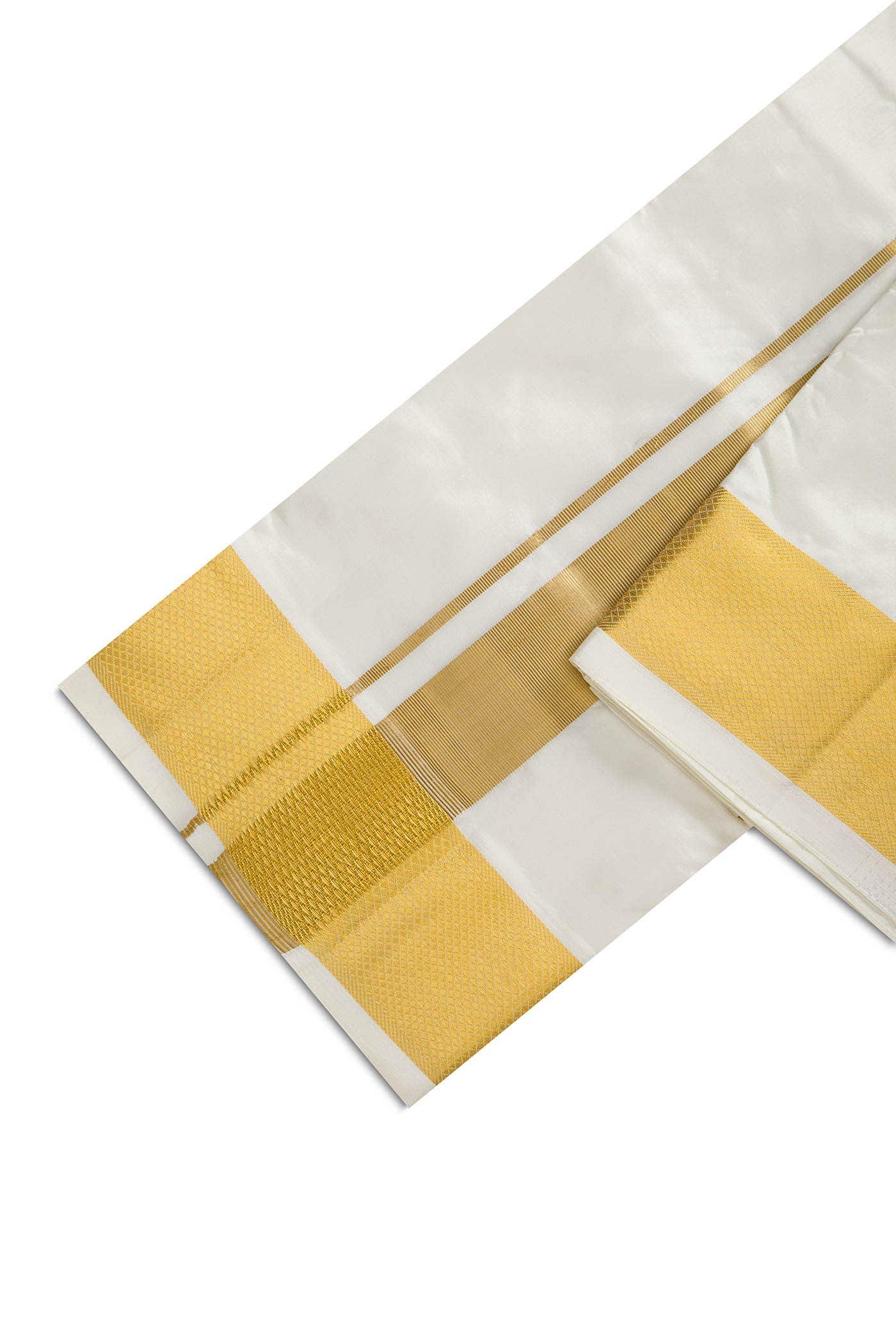 Cream Silk Dhoti With Angavastram (8X4) Muzham