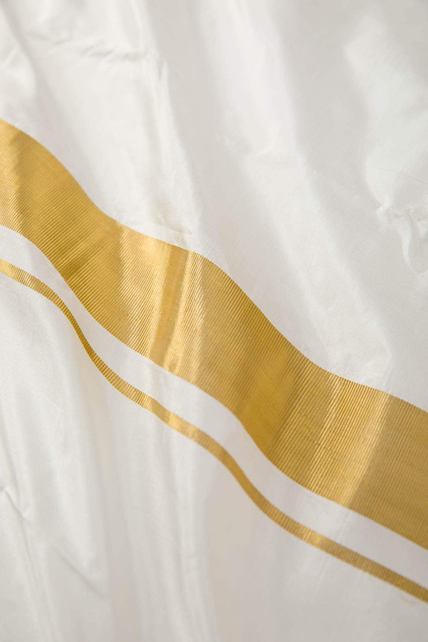 Cream Silk Dhoti With Angavastram (8X4) Muzham