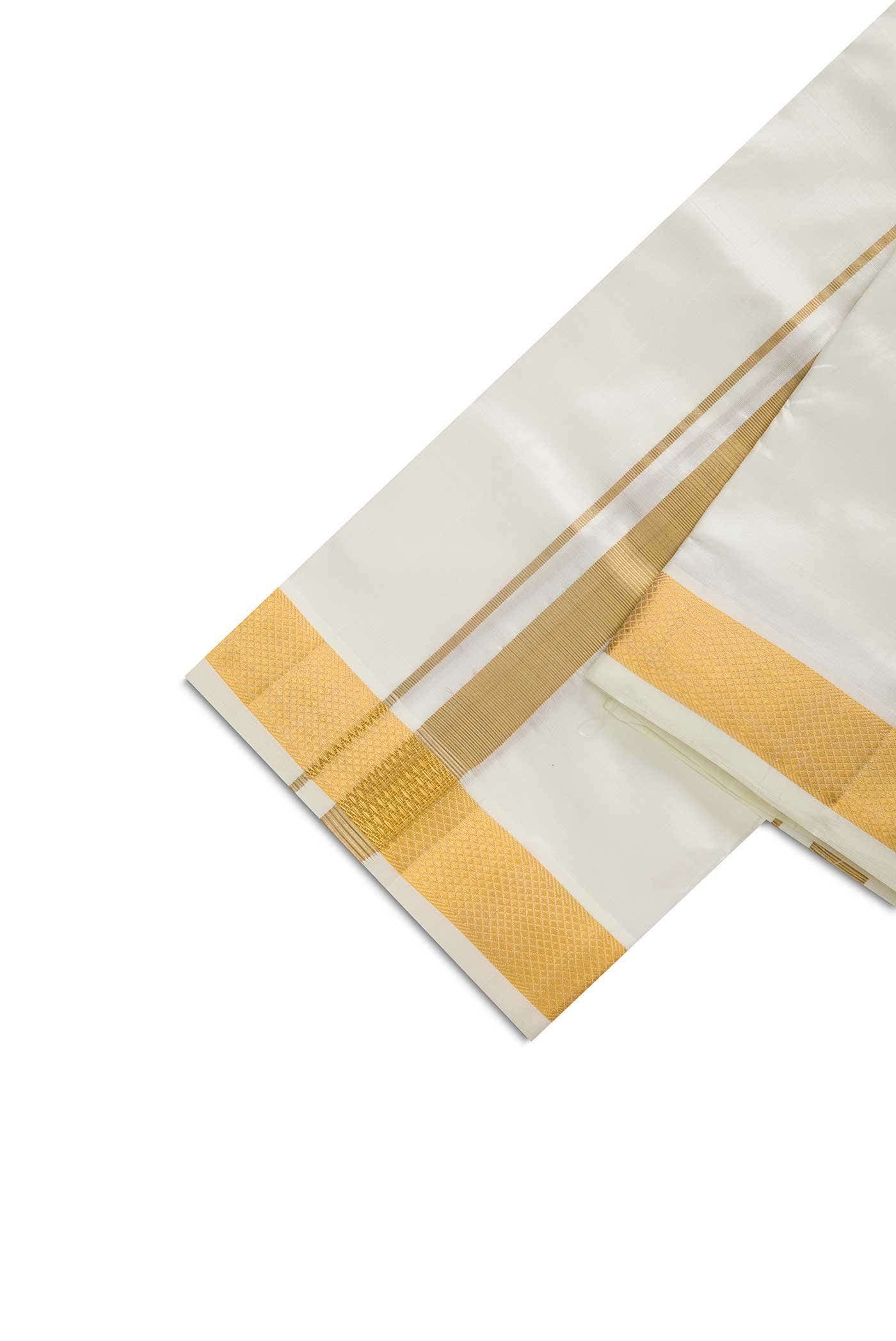 Cream Silk Dhoti With Angavastram (8X4) Muzham